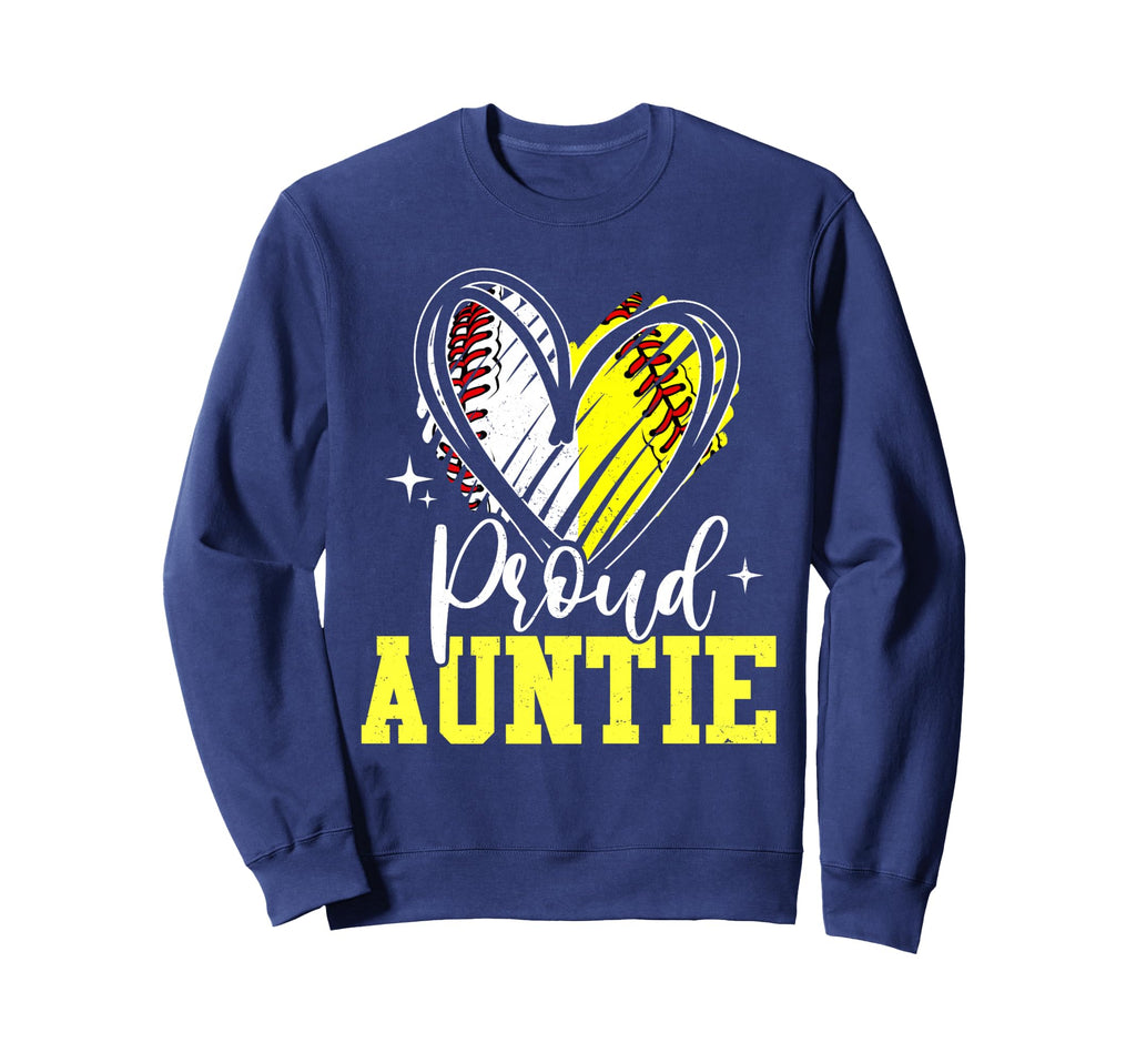 Proud Auntie Baseball Softball Heart Sweatshirt - Aesthetic Graphic Unisex - T-Shirt, Sweatshirt, Hoodie