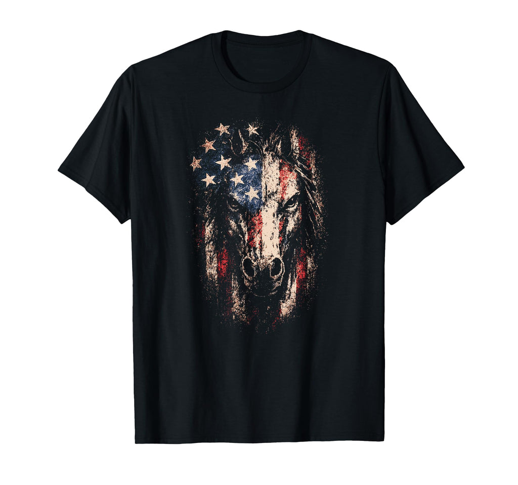 Patriotic Horse American Flag T-Shirt - Fun Novelty Design for Adults - T-Shirt, Sweatshirt, Hoodie