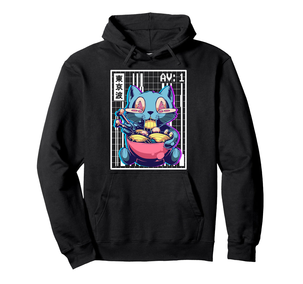 Weirdcore Cat Ramen Grid Vaporwave Hoodie - Custom Art Print Men Women - T-Shirt, Sweatshirt, Hoodie