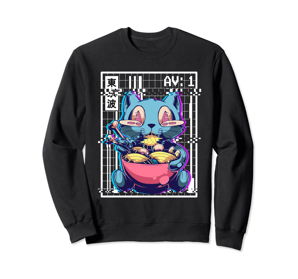 Weirdcore Cat Ramen Glitch Sweatshirt - Trendy Graphic for Adults - T-Shirt, Sweatshirt, Hoodie