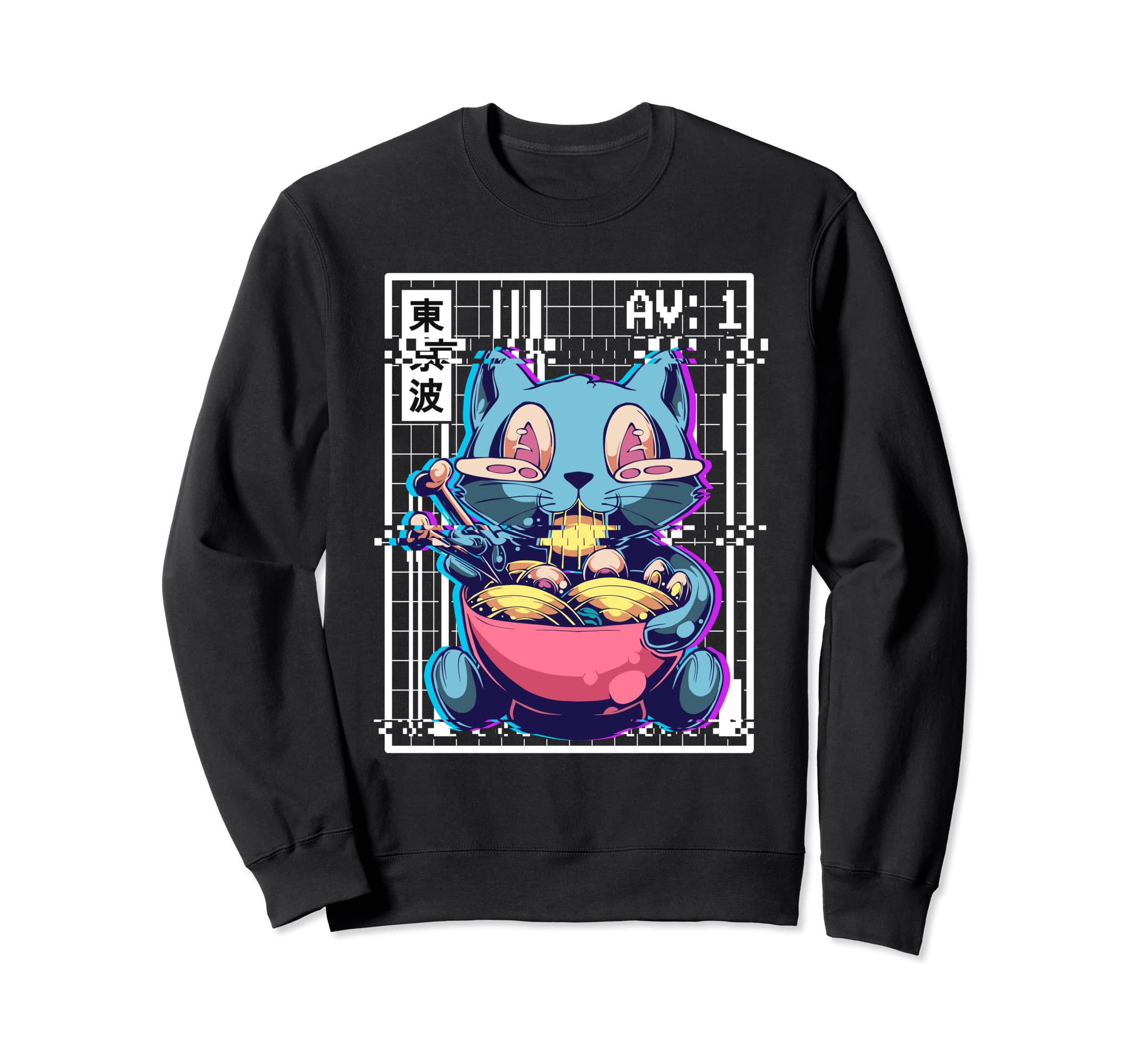 Weirdcore Cat Ramen Glitch Sweatshirt - Trendy Graphic for Adults - T-Shirt, Sweatshirt, Hoodie
