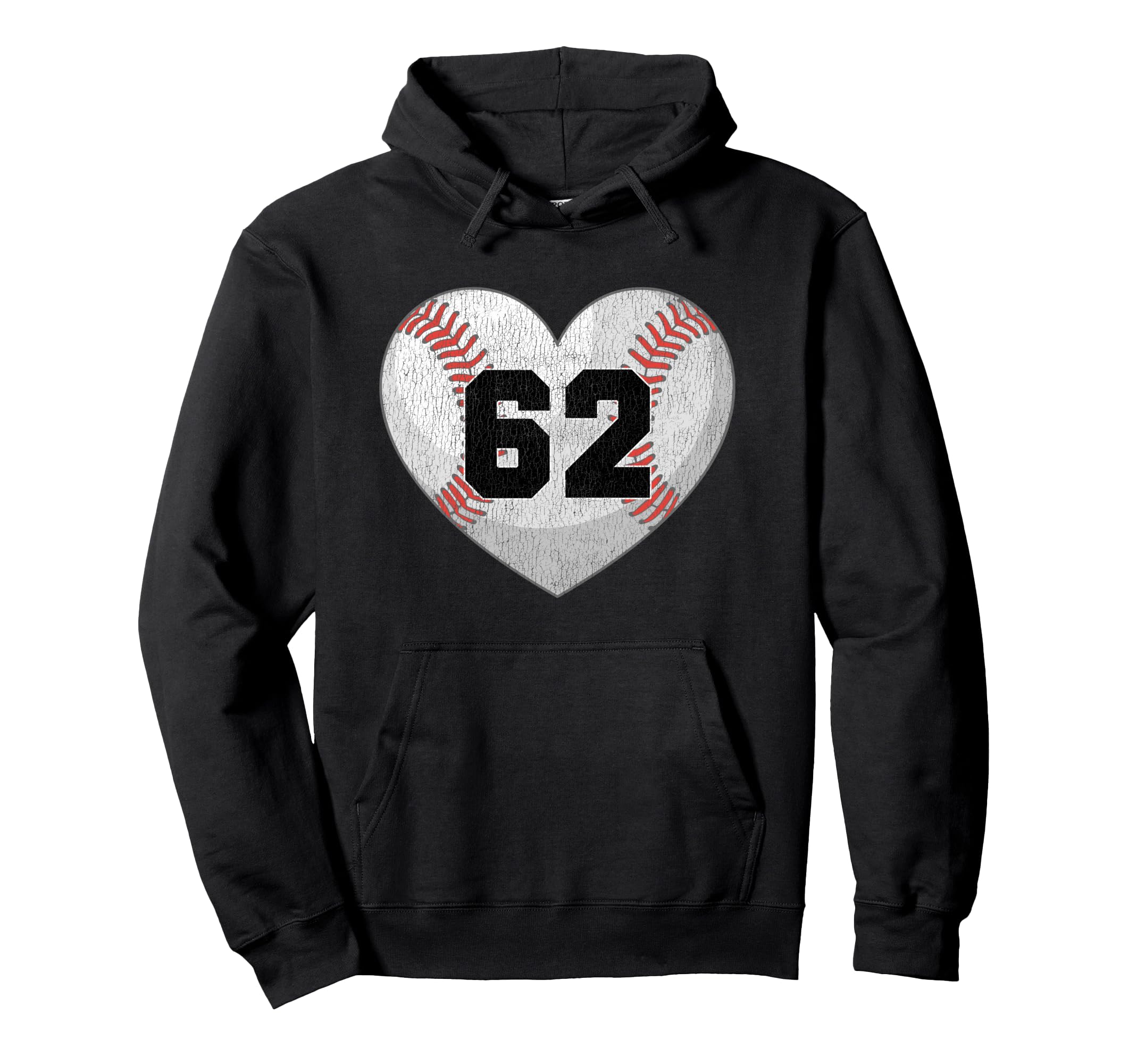 Baseball Number 62 Distressed Heart Hoodie - Aesthetic Graphic for Adults - T-Shirt, Sweatshirt, Hoodie