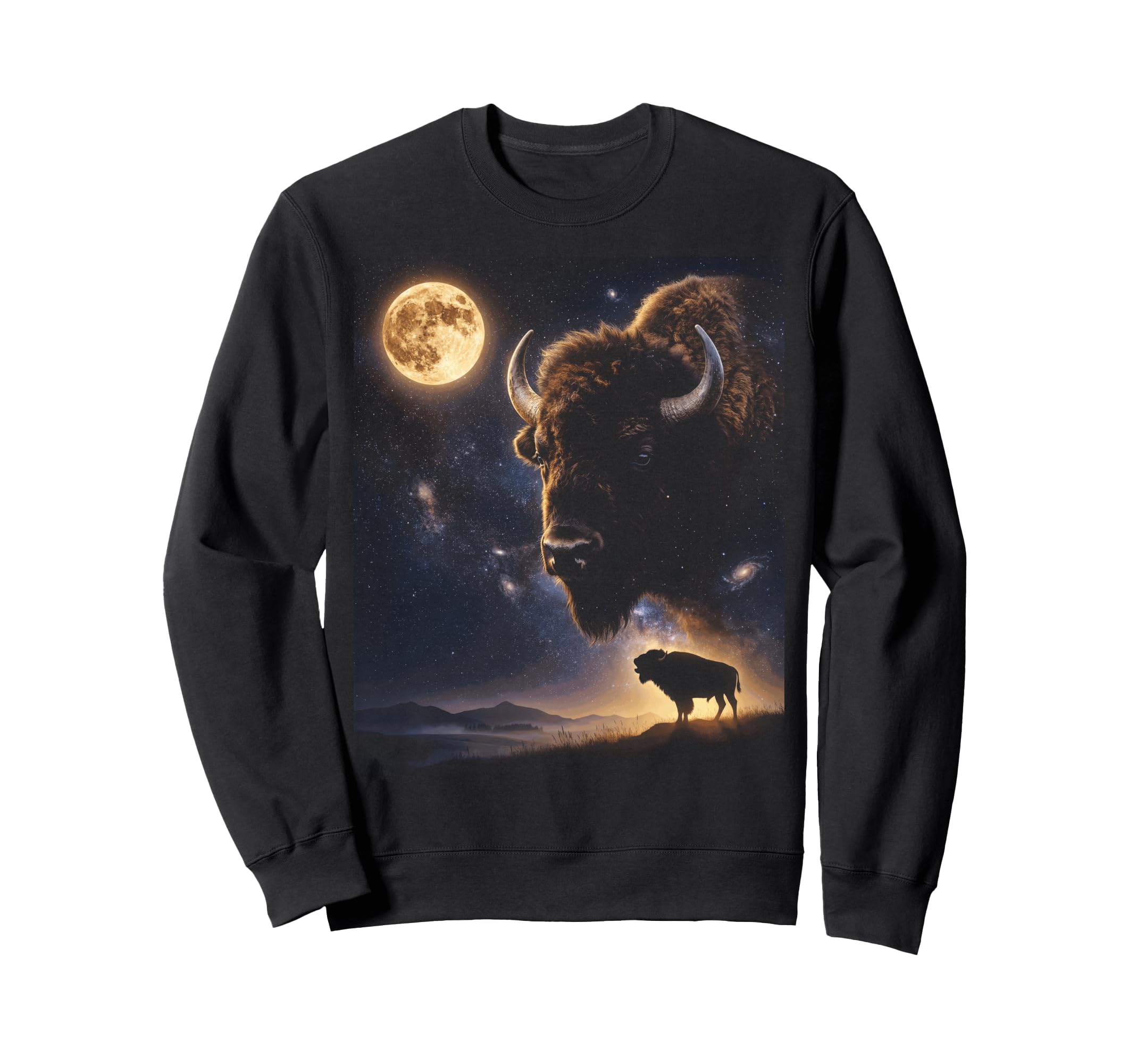 Celestial Bison Moon Howling 90S Sweatshirt - Fun Novelty Design Unisex - T-Shirt, Sweatshirt, Hoodie