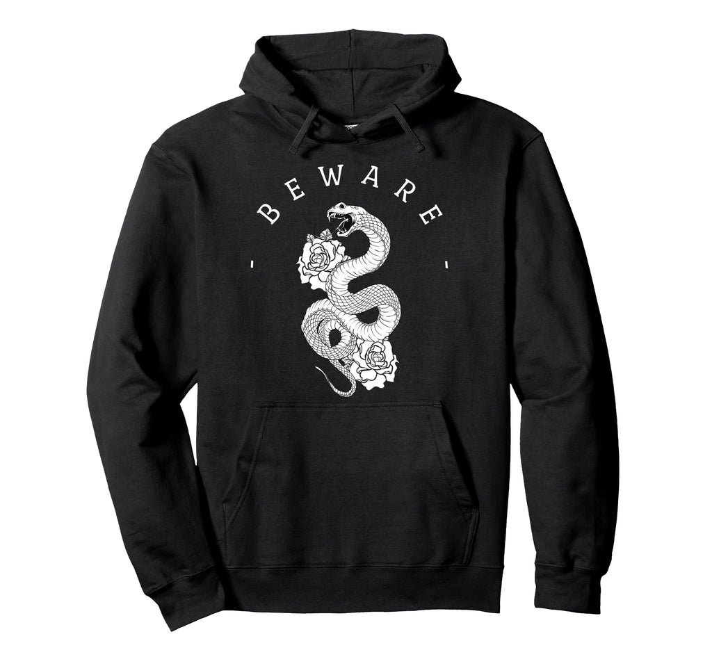 Beware Snake Roses Aesthetic Edgy Hoodie - Unique Graphic for Adults - T-Shirt, Sweatshirt, Hoodie