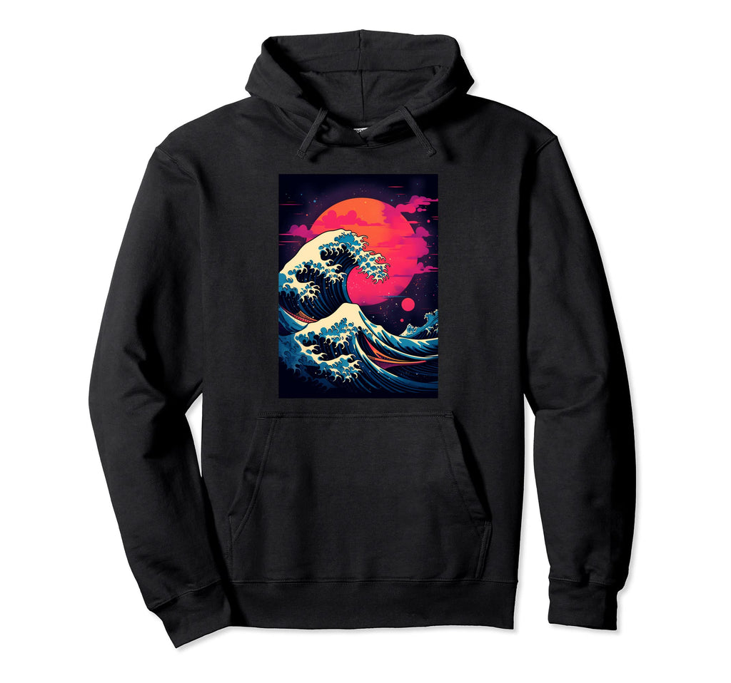 Great Wave Off Kanagawa Glitch Hoodie - Minimalist Print for Adults - T-Shirt, Sweatshirt, Hoodie