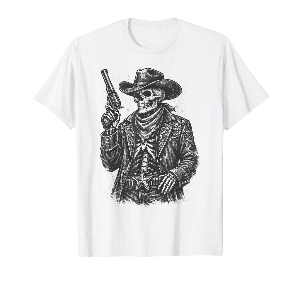 Skeleton Cowboy Gunslinger Outlaw T-Shirt - Minimalist Print for Adults - T-Shirt, Sweatshirt, Hoodie