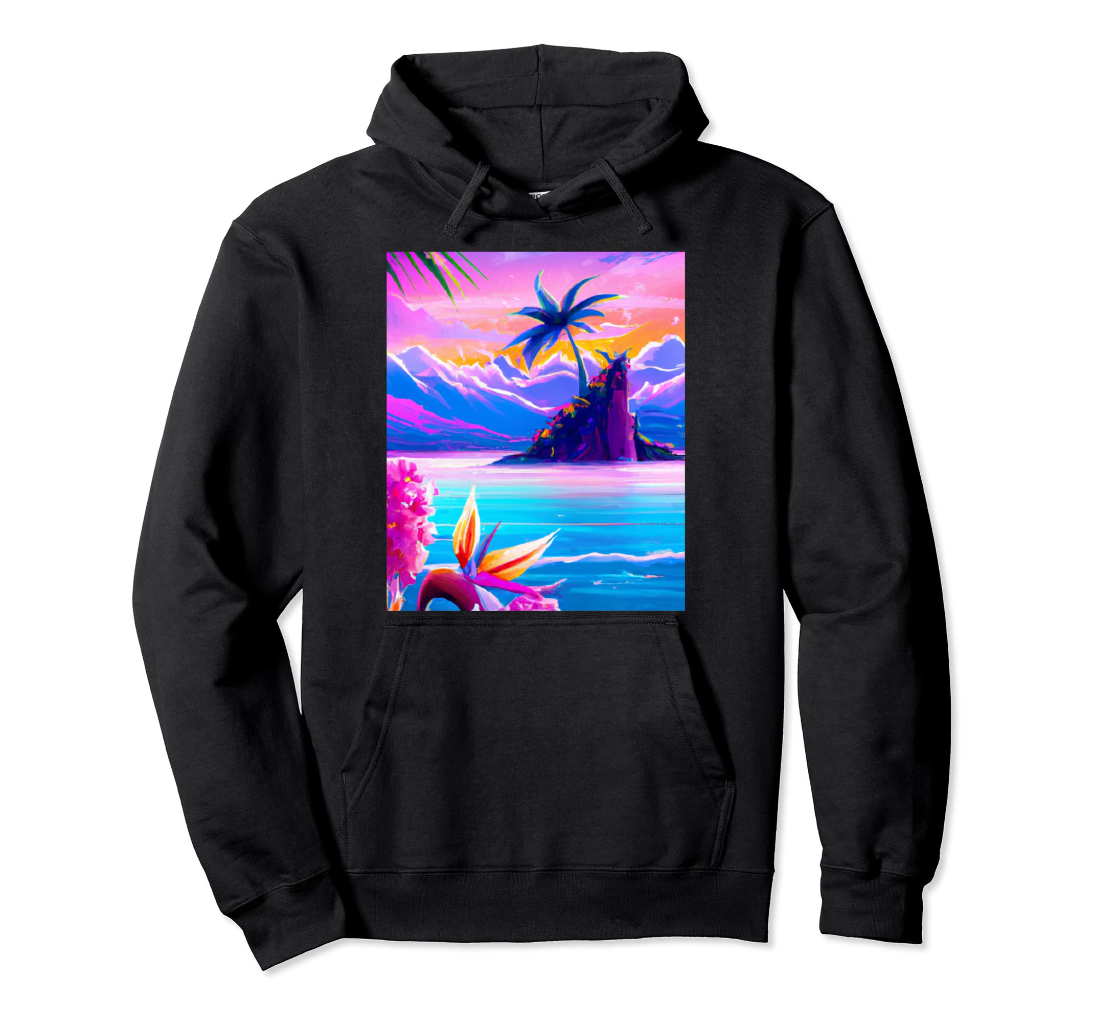Hawaii Vaporwave Sunset Synthwave Hoodie - Fun Novelty Design Men Women - T-Shirt, Sweatshirt, Hoodie