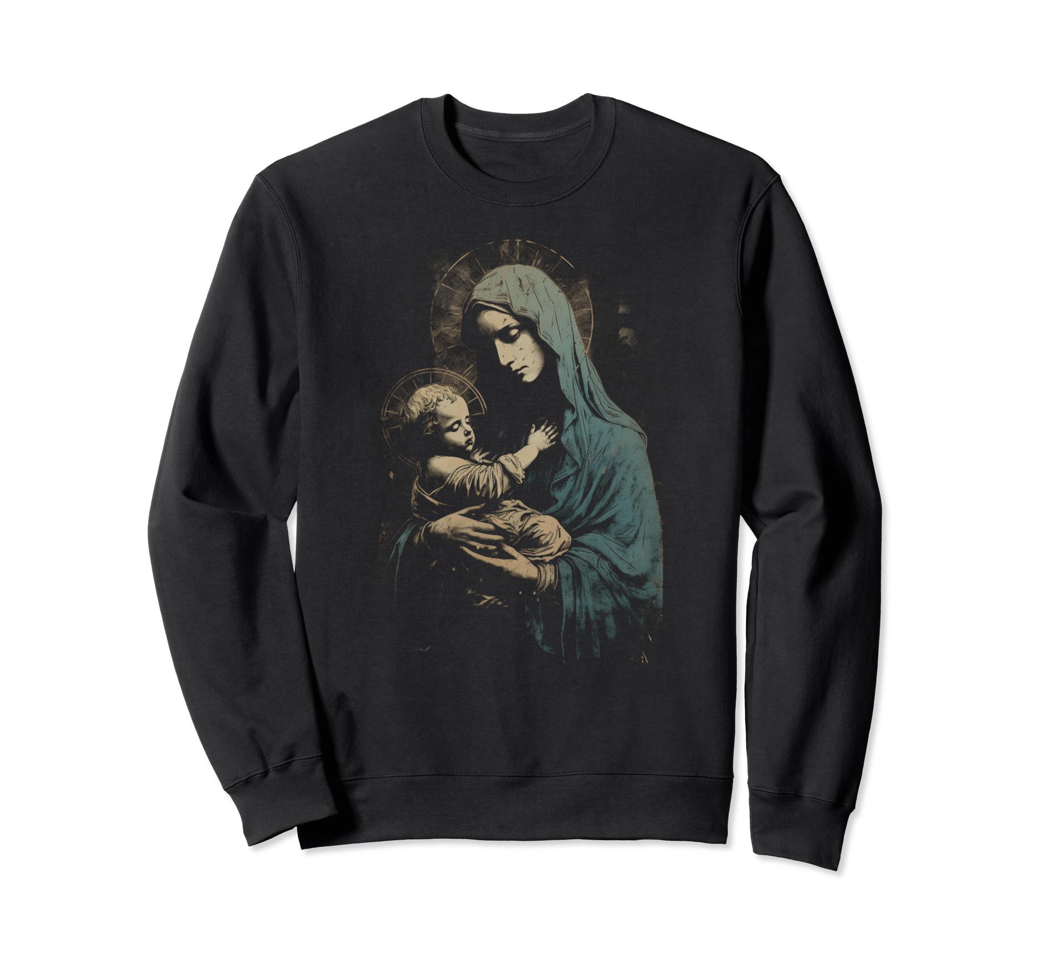Mary Jesus Distressed 90S Goth Sweatshirt - Minimalist Print for Adults - T-Shirt, Sweatshirt, Hoodie