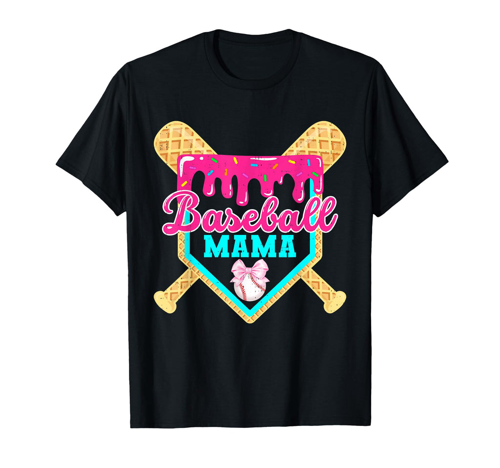Baseball Mama Ice Cream Drip Cheer T-Shirt - Aesthetic Graphic Men Women - T-Shirt, Sweatshirt, Hoodie
