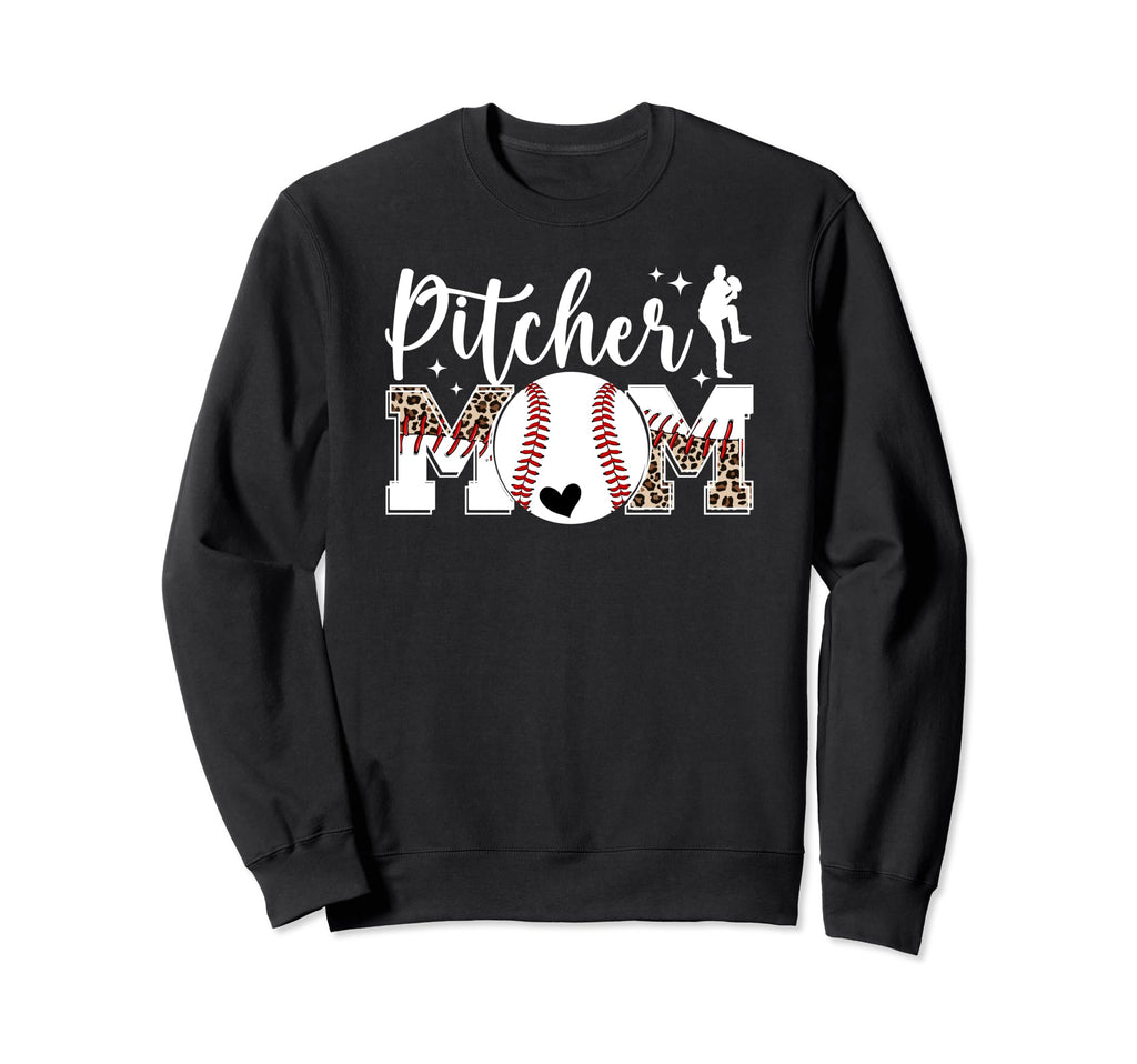 Baseball Pitcher Mom Leopard Mom Sweatshirt - Graphic Print Men Women - T-Shirt, Sweatshirt, Hoodie