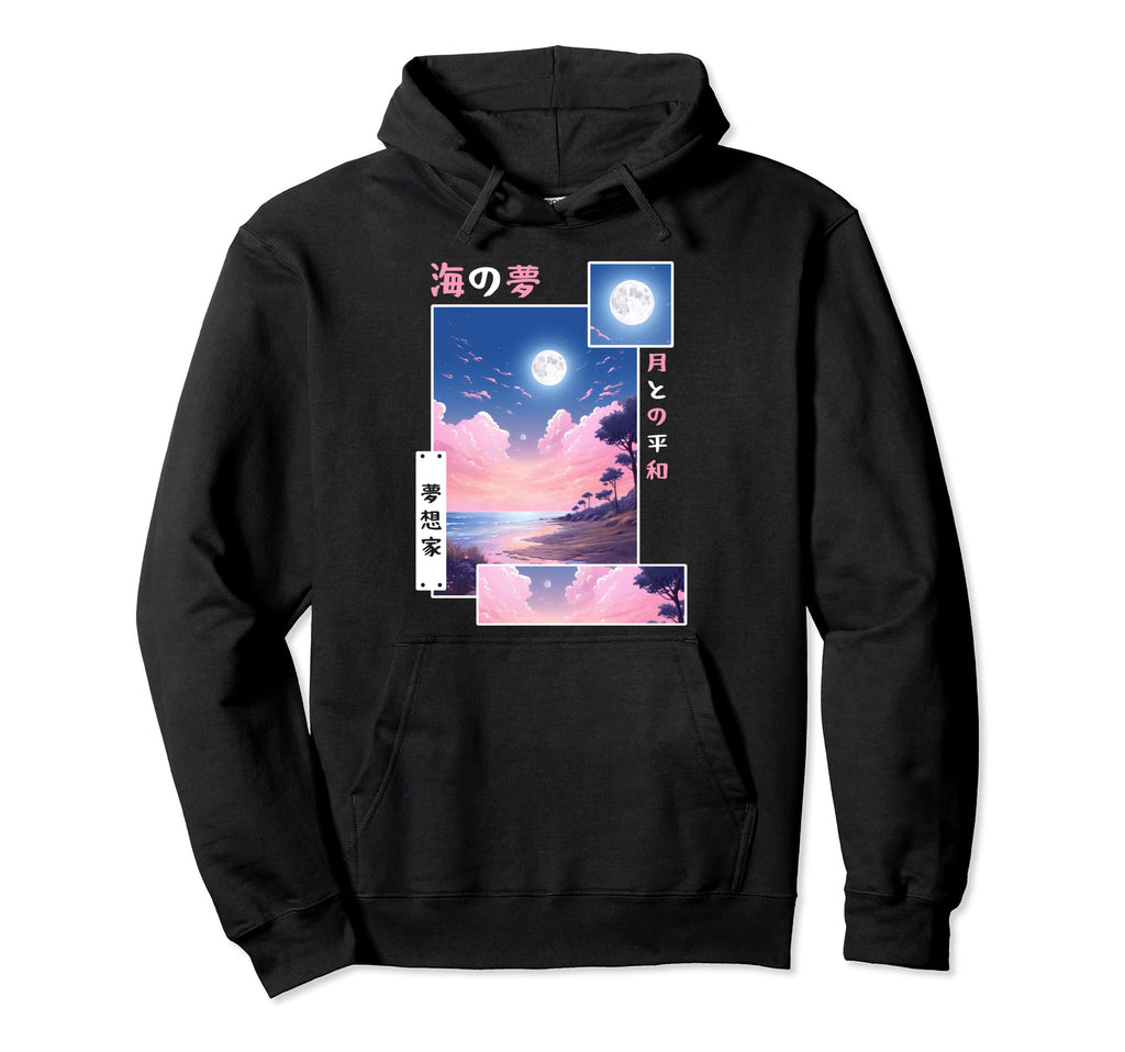 Japanese Vaporwave Dreamy Ocean Lofi Hoodie - Custom Art Print Unisex - T-Shirt, Sweatshirt, Hoodie