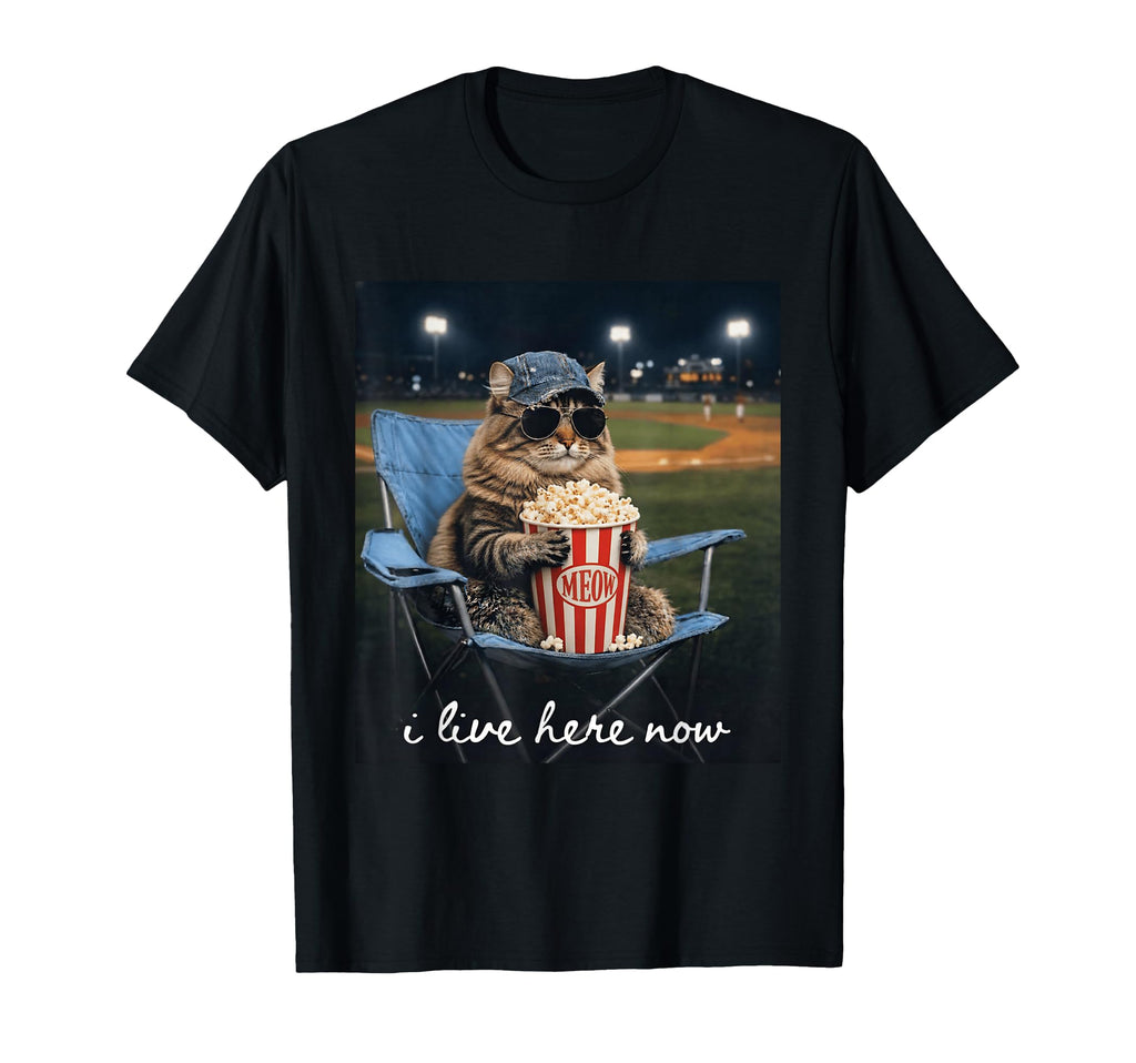 Funny Cat Baseball Mom I Live Here T-Shirt - Aesthetic Graphic for Adults - T-Shirt, Sweatshirt, Hoodie