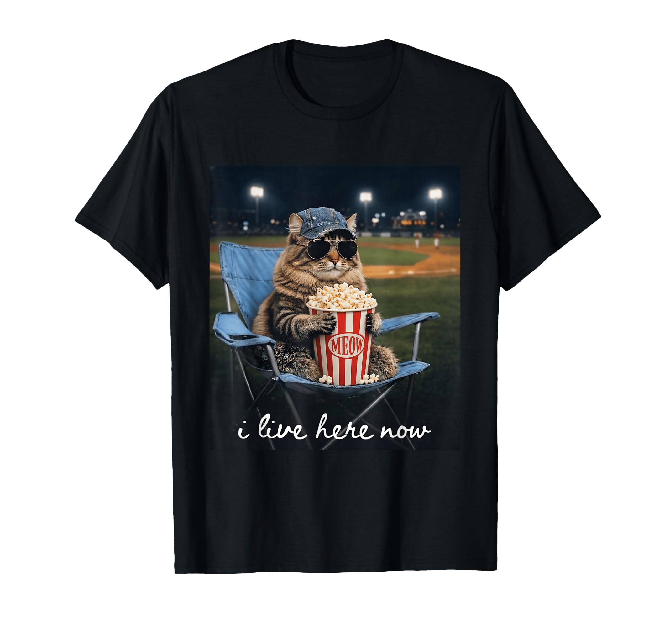 Funny Cat Baseball Mom I Live Here T-Shirt - Aesthetic Graphic for Adults - T-Shirt, Sweatshirt, Hoodie