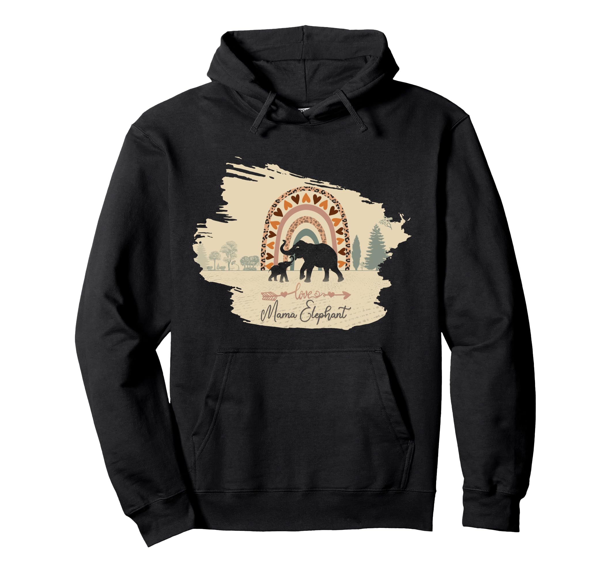 Mama Elephant One Calf And Rainbow Boho Hoodie - Trendy Graphic for Adults - T-Shirt, Sweatshirt, Hoodie