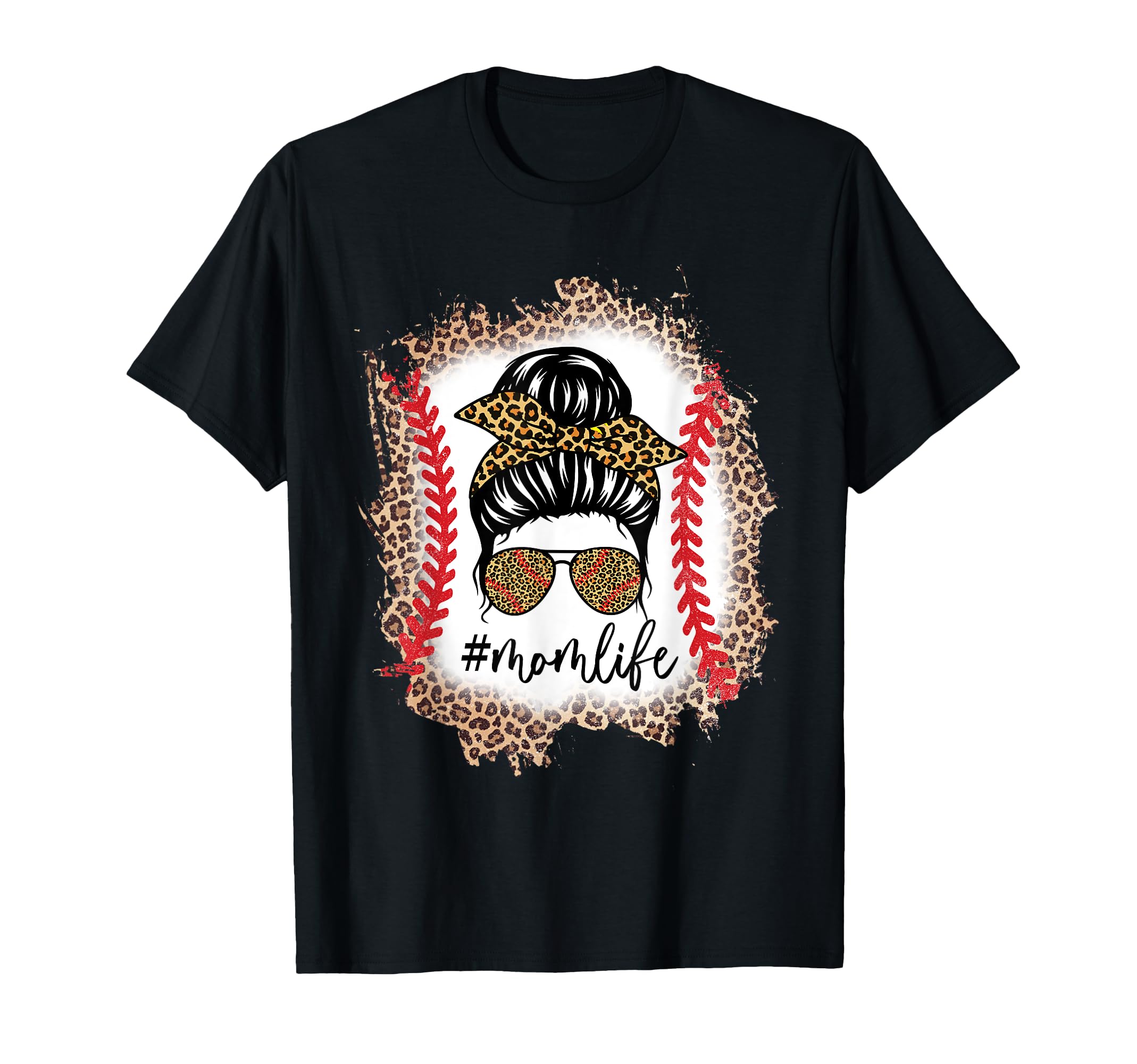 Mom Life Baseball Mom Messy Bun T-Shirt - Custom Art Print Men Women - T-Shirt, Sweatshirt, Hoodie