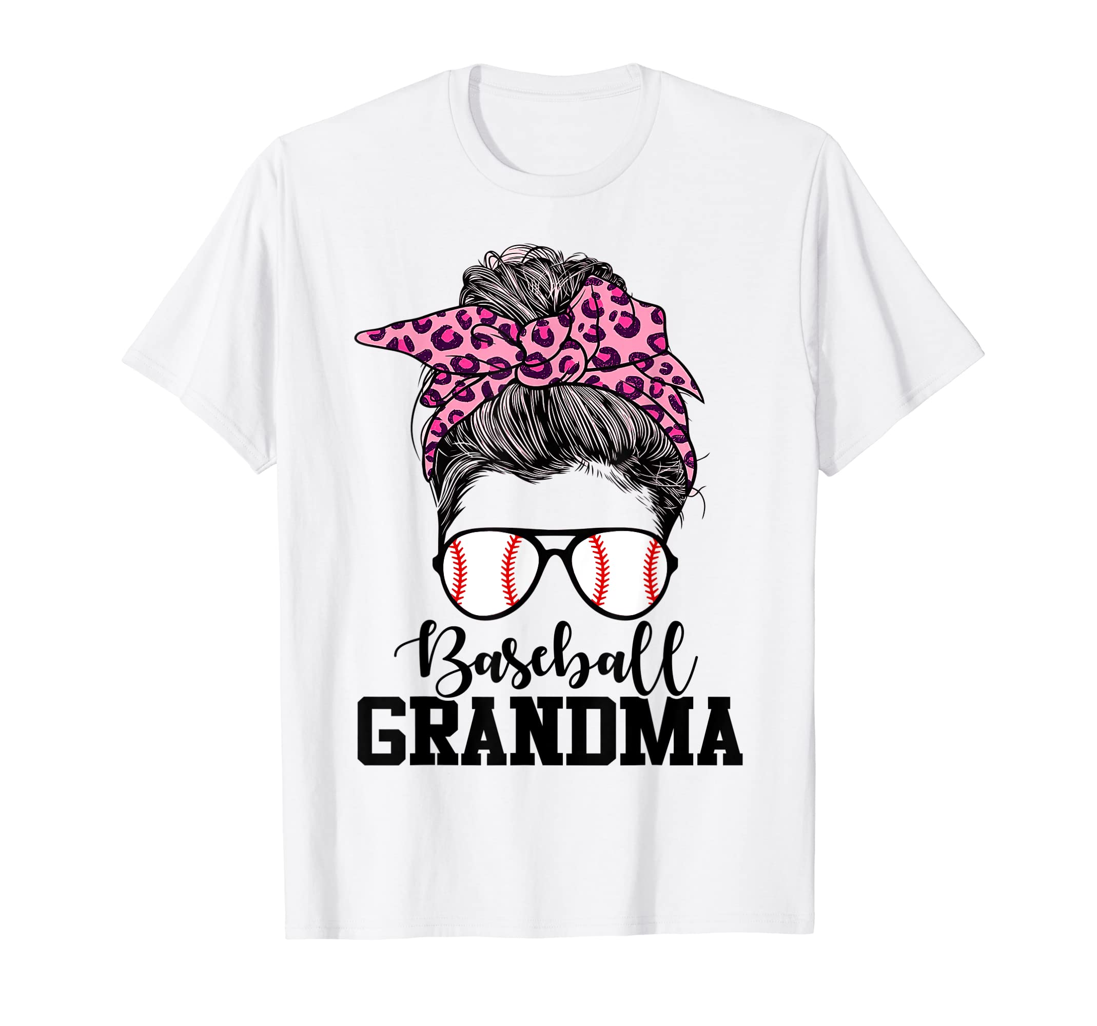 Baseball Grandma Messy Bun Leopard T-Shirt - Trendy Graphic for Adults - T-Shirt, Sweatshirt, Hoodie