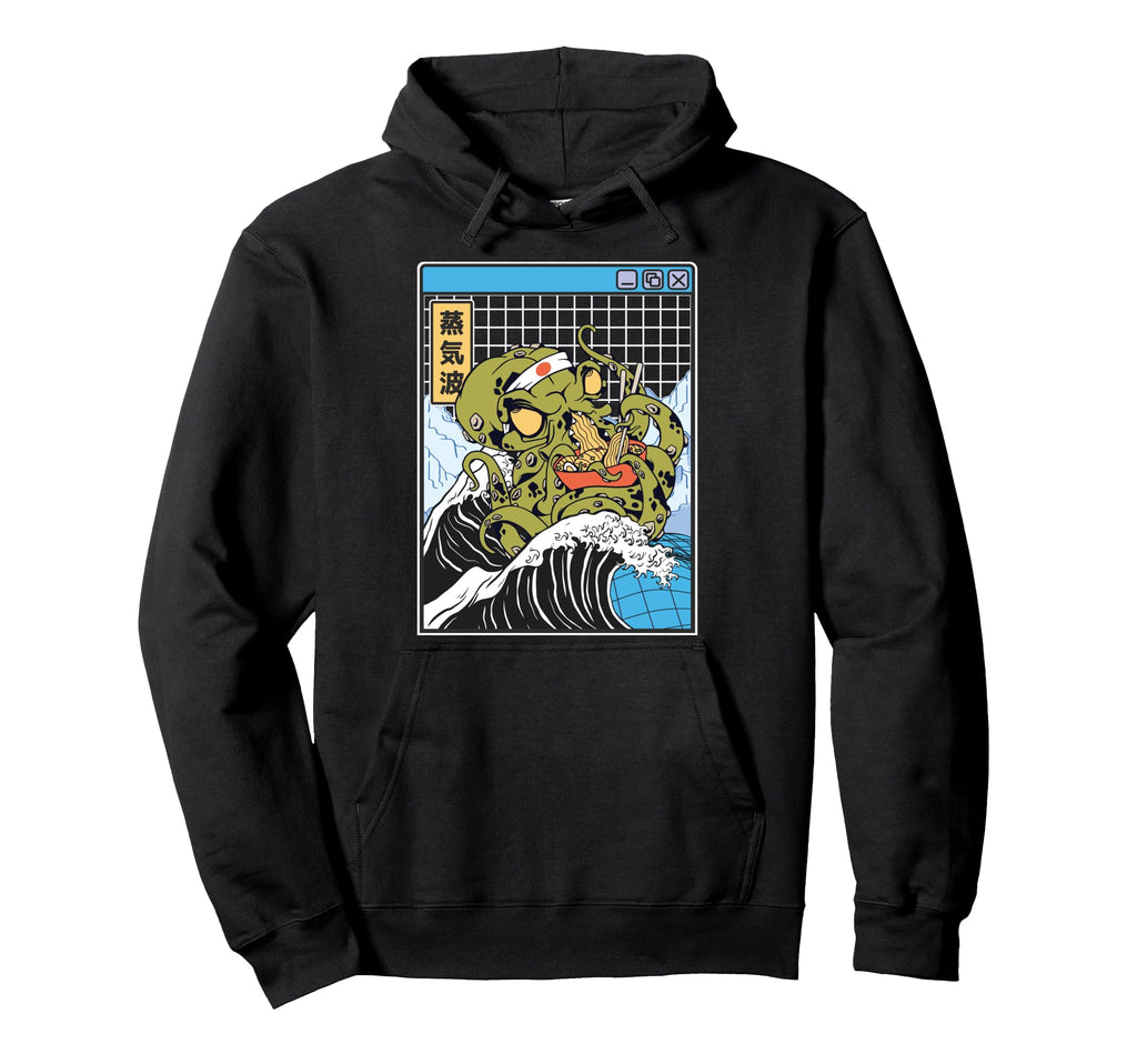 Kraken Eating Ramen Kanagawa Wave Hoodie - Unique Graphic Men Women - T-Shirt, Sweatshirt, Hoodie