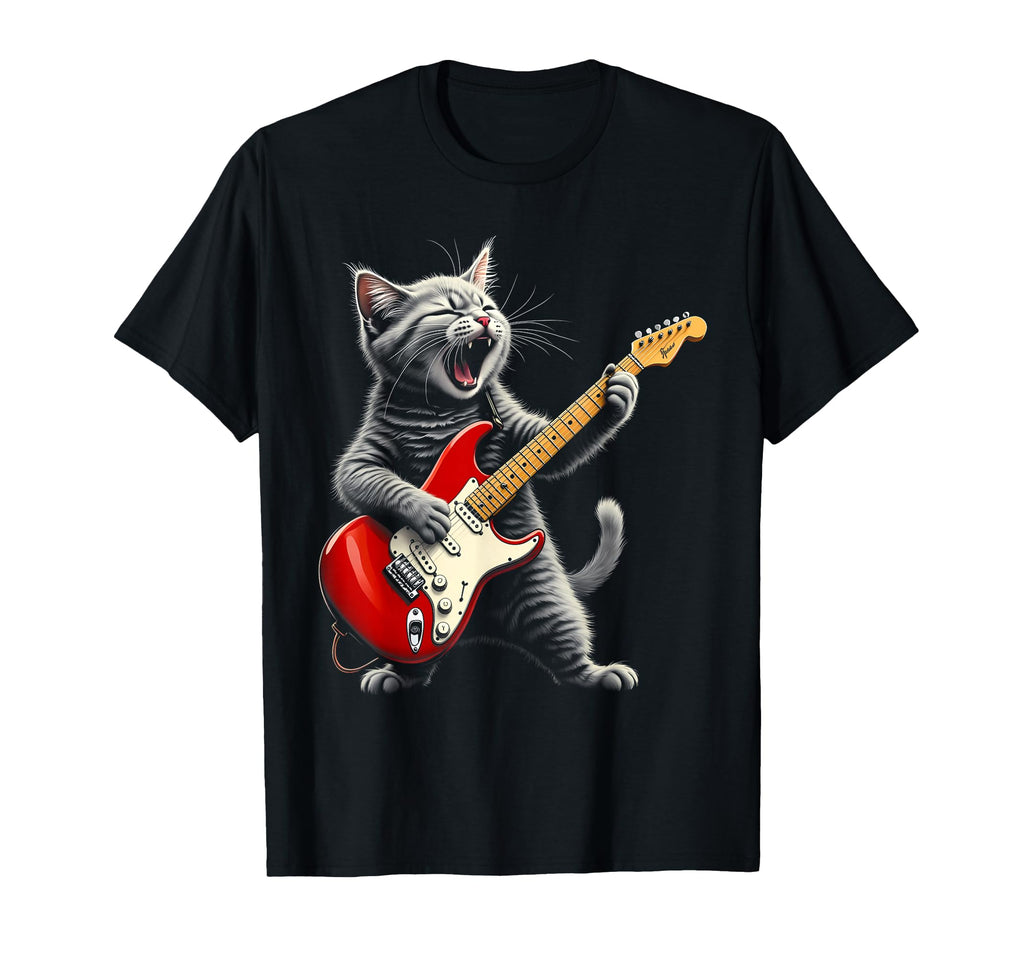 Funny Rock Star Cat Playing Guitar T-Shirt - Trendy Graphic for Adults - T-Shirt, Sweatshirt, Hoodie