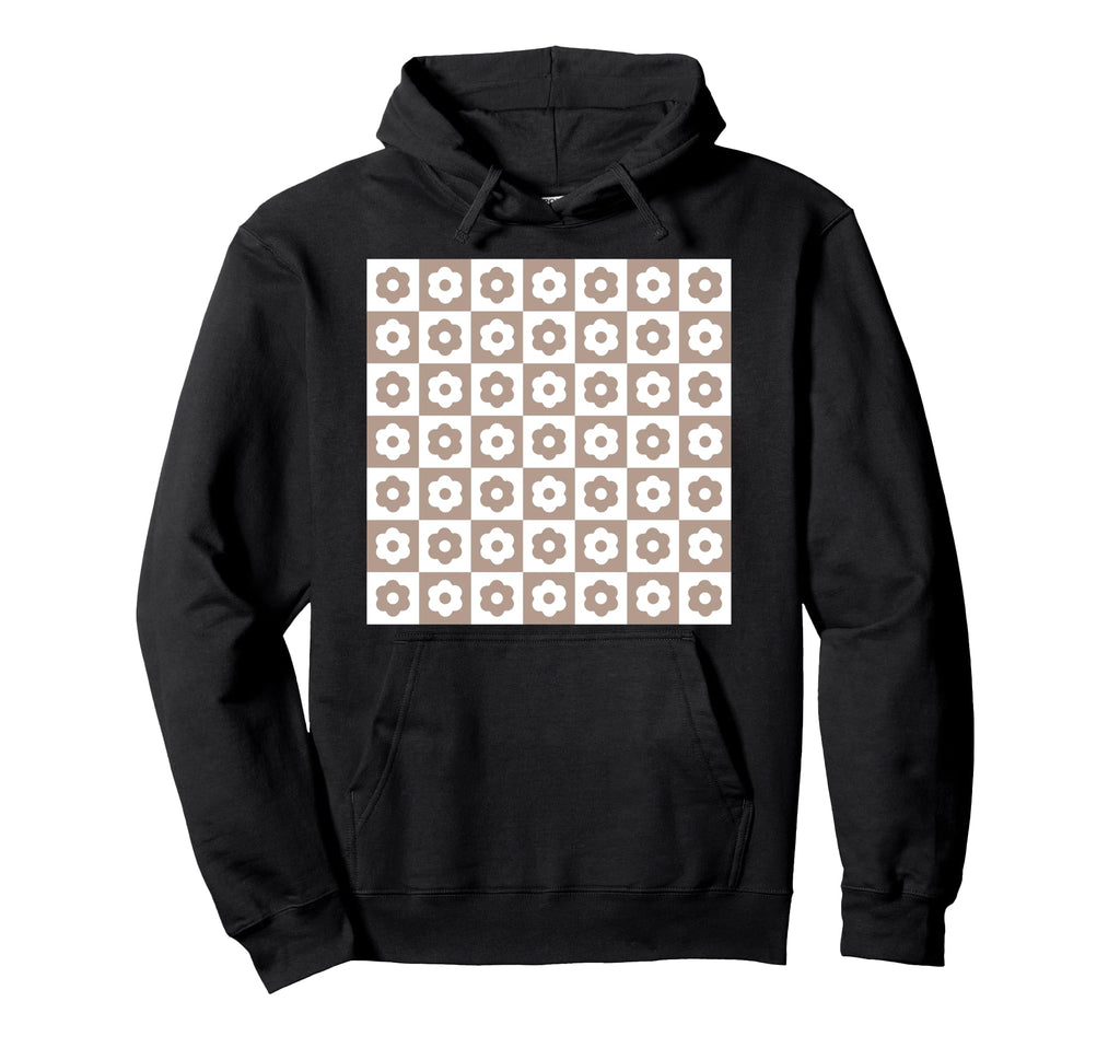 Aesthetic Pastel Brown Flower Checker Hoodie - Aesthetic Graphic Unisex - T-Shirt, Sweatshirt, Hoodie