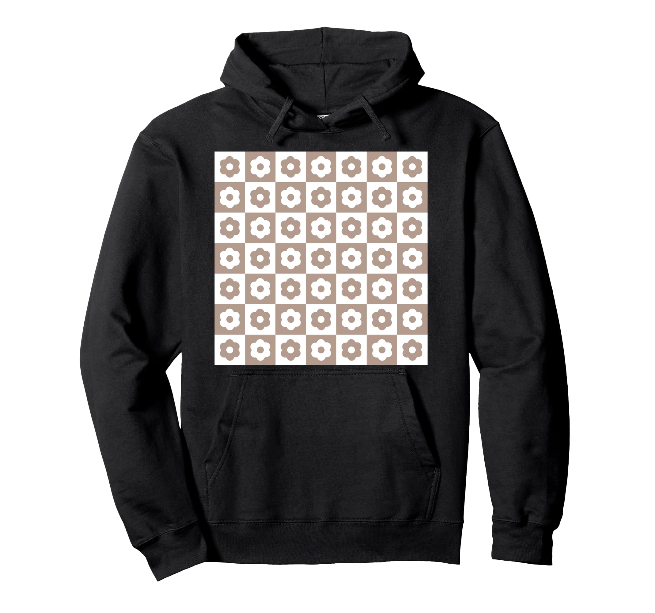 Aesthetic Pastel Brown Flower Checker Hoodie - Aesthetic Graphic Unisex - T-Shirt, Sweatshirt, Hoodie