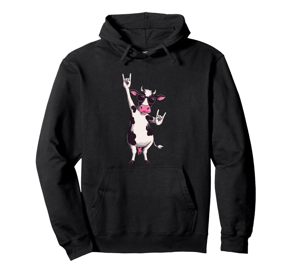 Cow Sunglasses Double Rock Signs Punk Hoodie - Novelty Apparel Men Women - T-Shirt, Sweatshirt, Hoodie