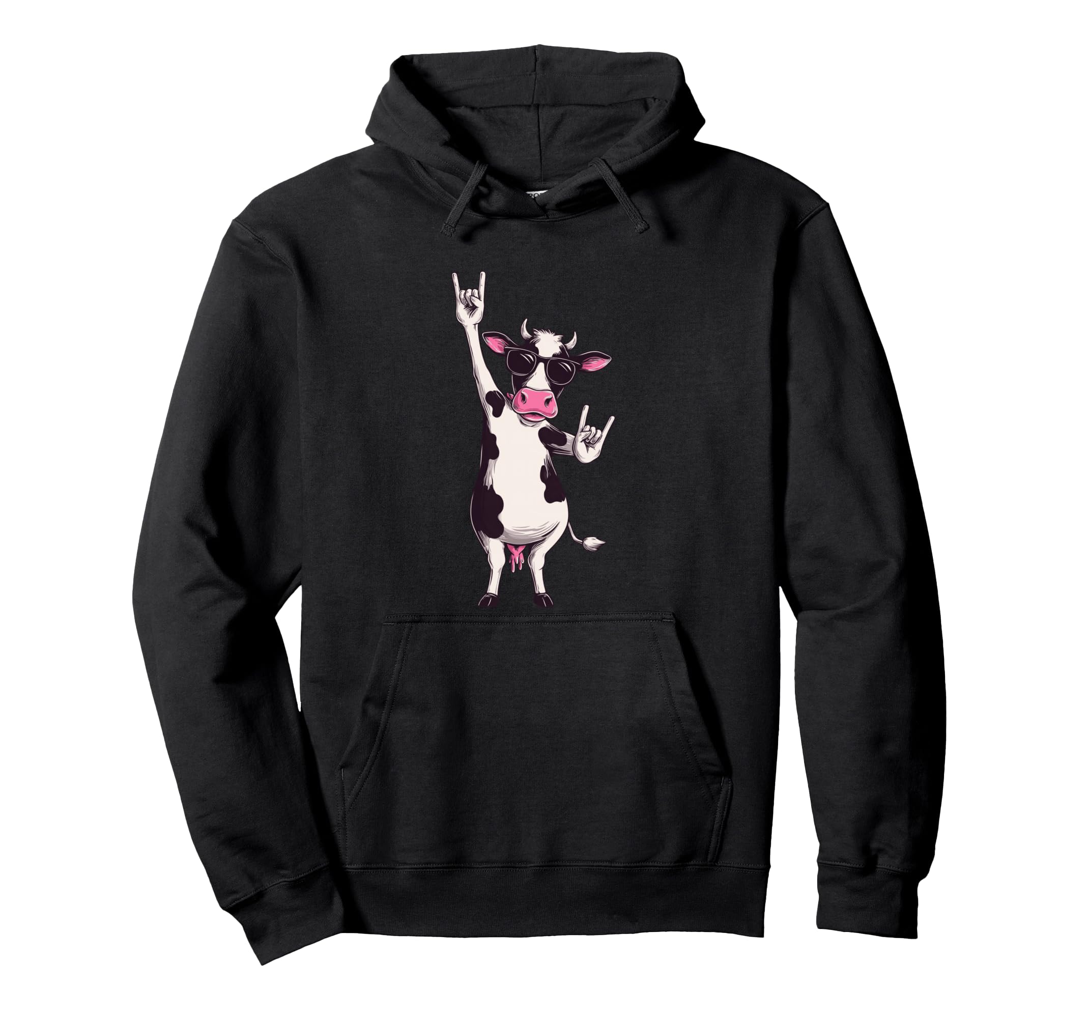 Cow Sunglasses Double Rock Signs Punk Hoodie - Novelty Apparel Men Women - T-Shirt, Sweatshirt, Hoodie