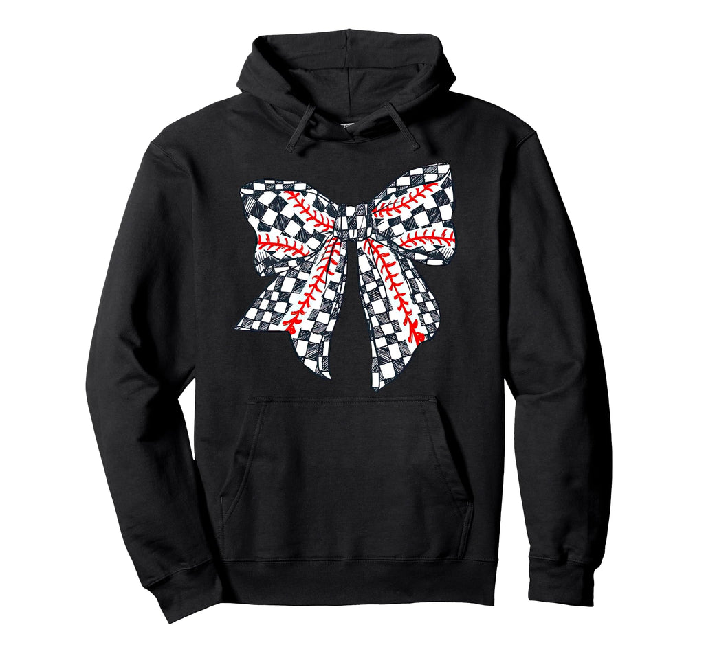 Checkered Baseball Bow Distressed Hand Hoodie - Trendy Graphic Unisex - T-Shirt, Sweatshirt, Hoodie