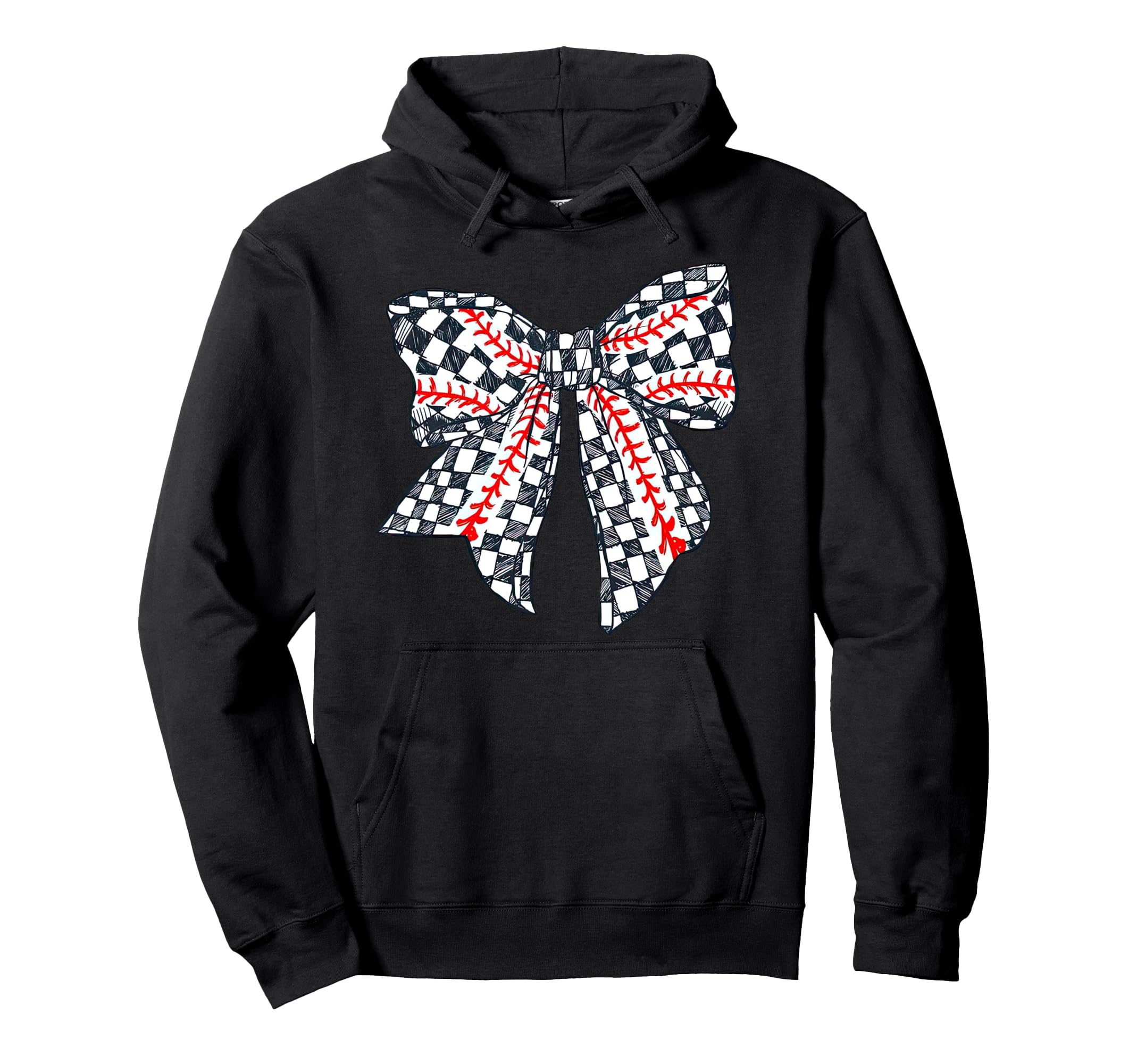 Checkered Baseball Bow Distressed Hand Hoodie - Trendy Graphic Unisex - T-Shirt, Sweatshirt, Hoodie