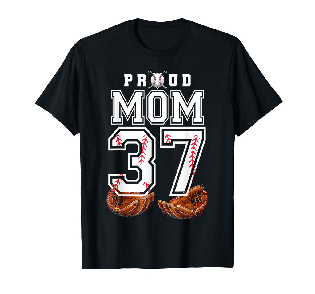Proud Mom Baseball Player Number 37 T-Shirt - Minimalist Print for Adults - T-Shirt, Sweatshirt, Hoodie