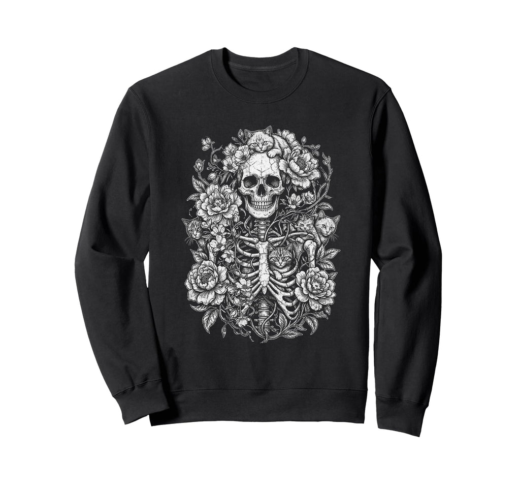 Skull Cat Skeleton Kitty Kitten Sweatshirt - Custom Art Print for Adults - T-Shirt, Sweatshirt, Hoodie