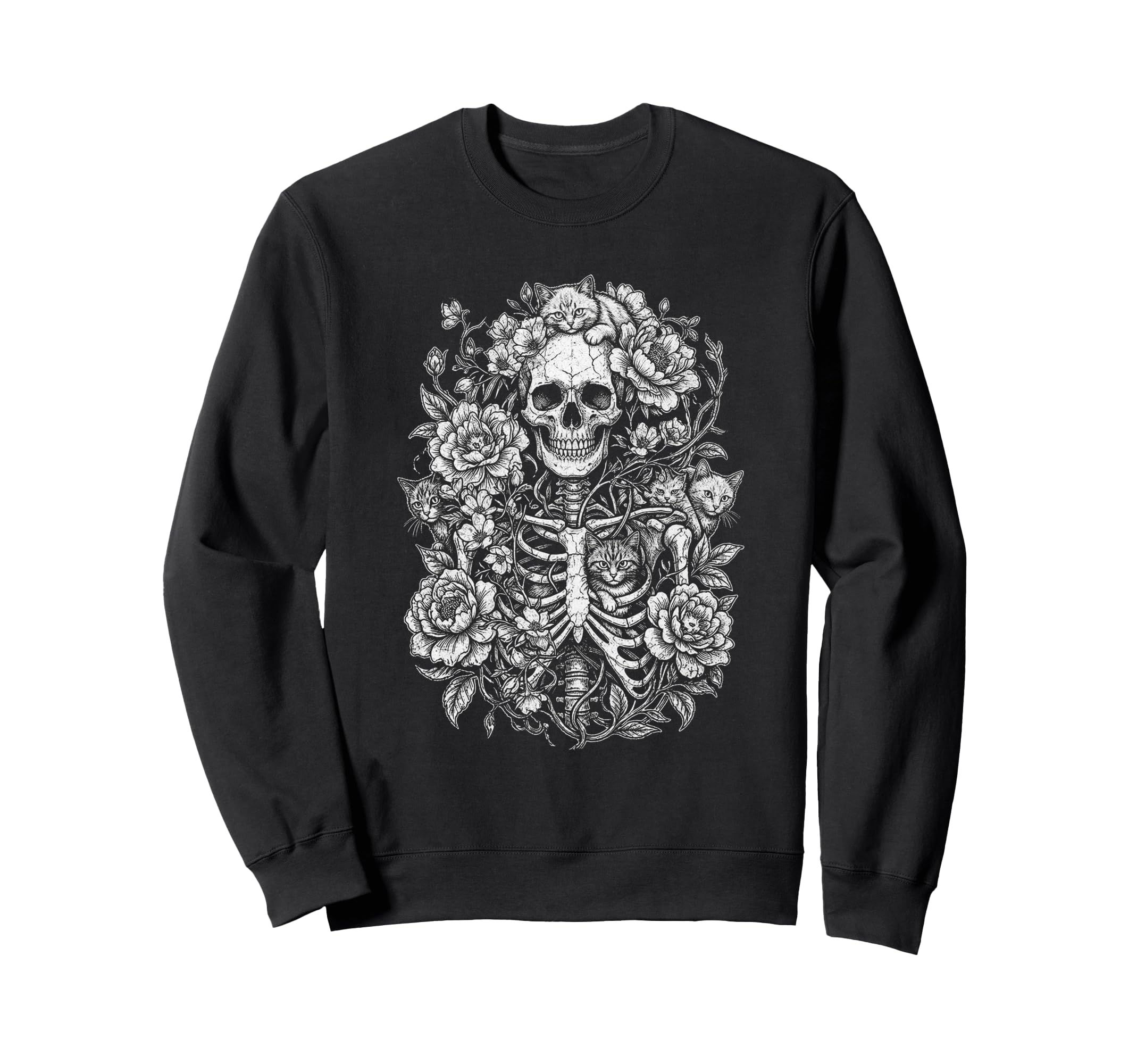 Skull Cat Skeleton Kitty Kitten Sweatshirt - Custom Art Print for Adults - T-Shirt, Sweatshirt, Hoodie