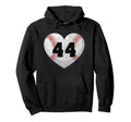 Baseball Number 44 Distressed Heart Hoodie - Unique Graphic for Adults - T-Shirt, Sweatshirt, Hoodie