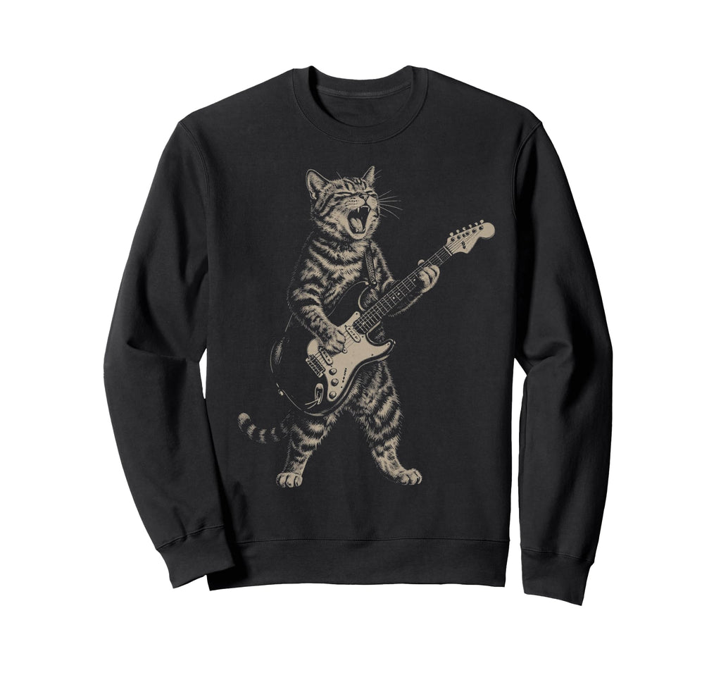 Cat Playing Guitar Boho 90S Music Lover Sweatshirt - Graphic Print Unisex - T-Shirt, Sweatshirt, Hoodie