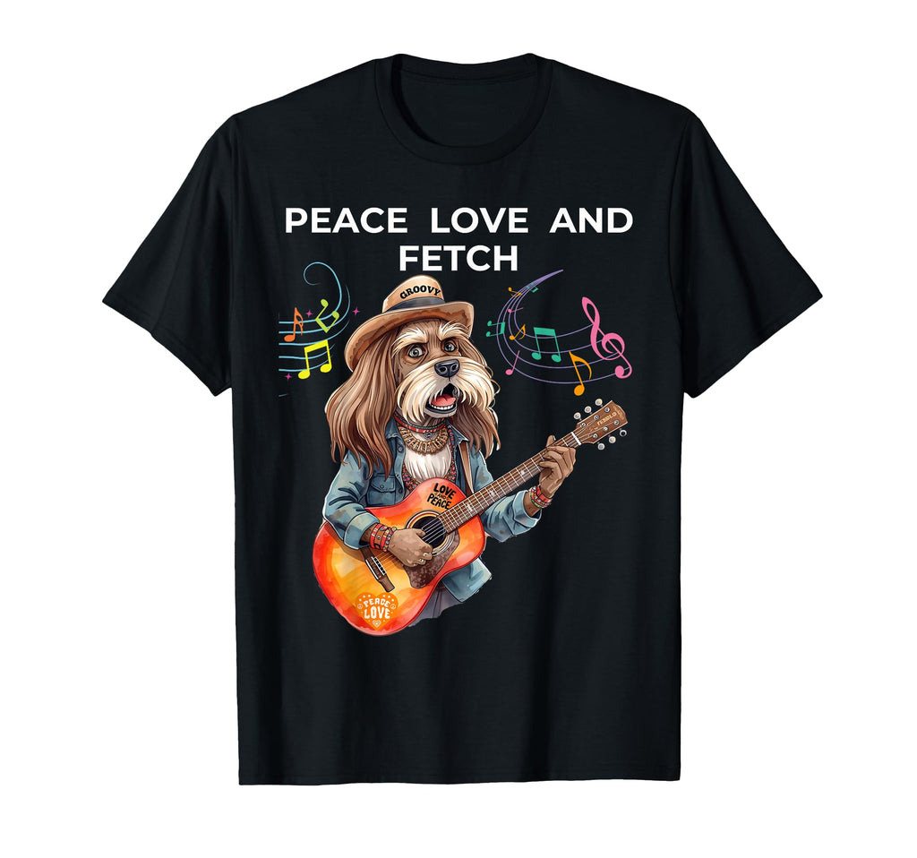 Hippie Dog Guitar Funny Peace Love And T-Shirt - Unique Graphic Men Women - T-Shirt, Sweatshirt, Hoodie