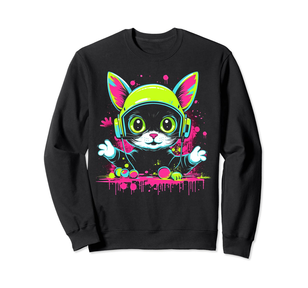 Kawaii Cat Dj Japanese Edm Sweatshirt - Casual Everyday Wear for Adults - T-Shirt, Sweatshirt, Hoodie