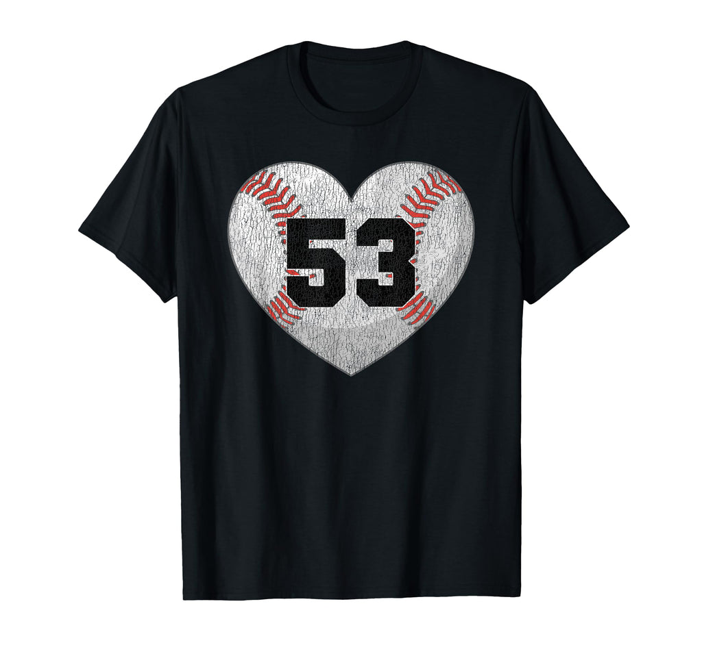Baseball Number 53 Distressed Heart T-Shirt - Minimalist Print for Adults - T-Shirt, Sweatshirt, Hoodie