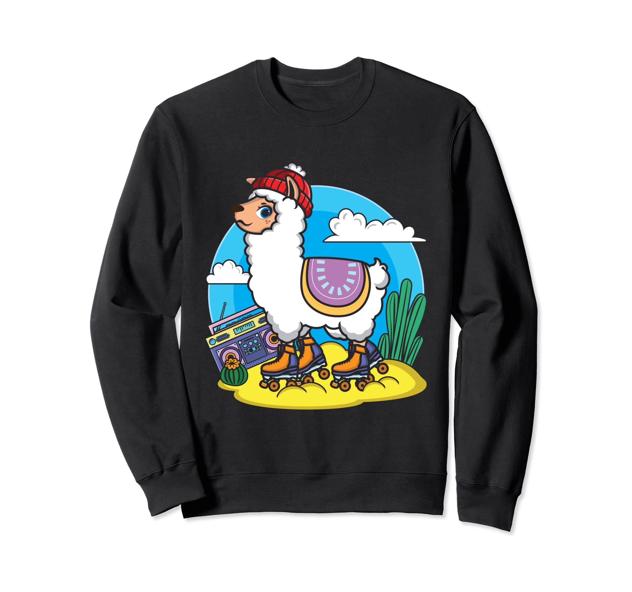 Skating Lama Roller Skater Lover Llama Sweatshirt - Unique Graphic Unisex - T-Shirt, Sweatshirt, Hoodie