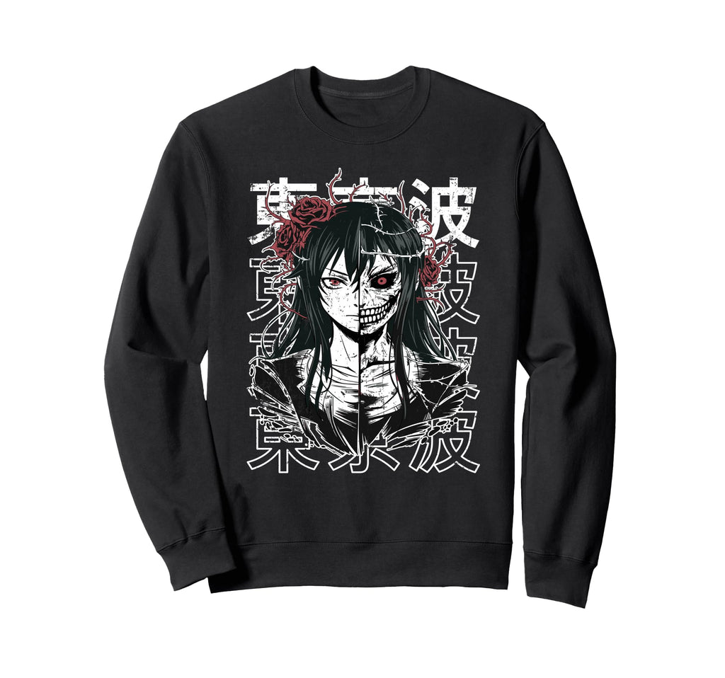 Horror Anime Goth Oni Mask Sweatshirt - Casual Everyday Wear for Adults - T-Shirt, Sweatshirt, Hoodie