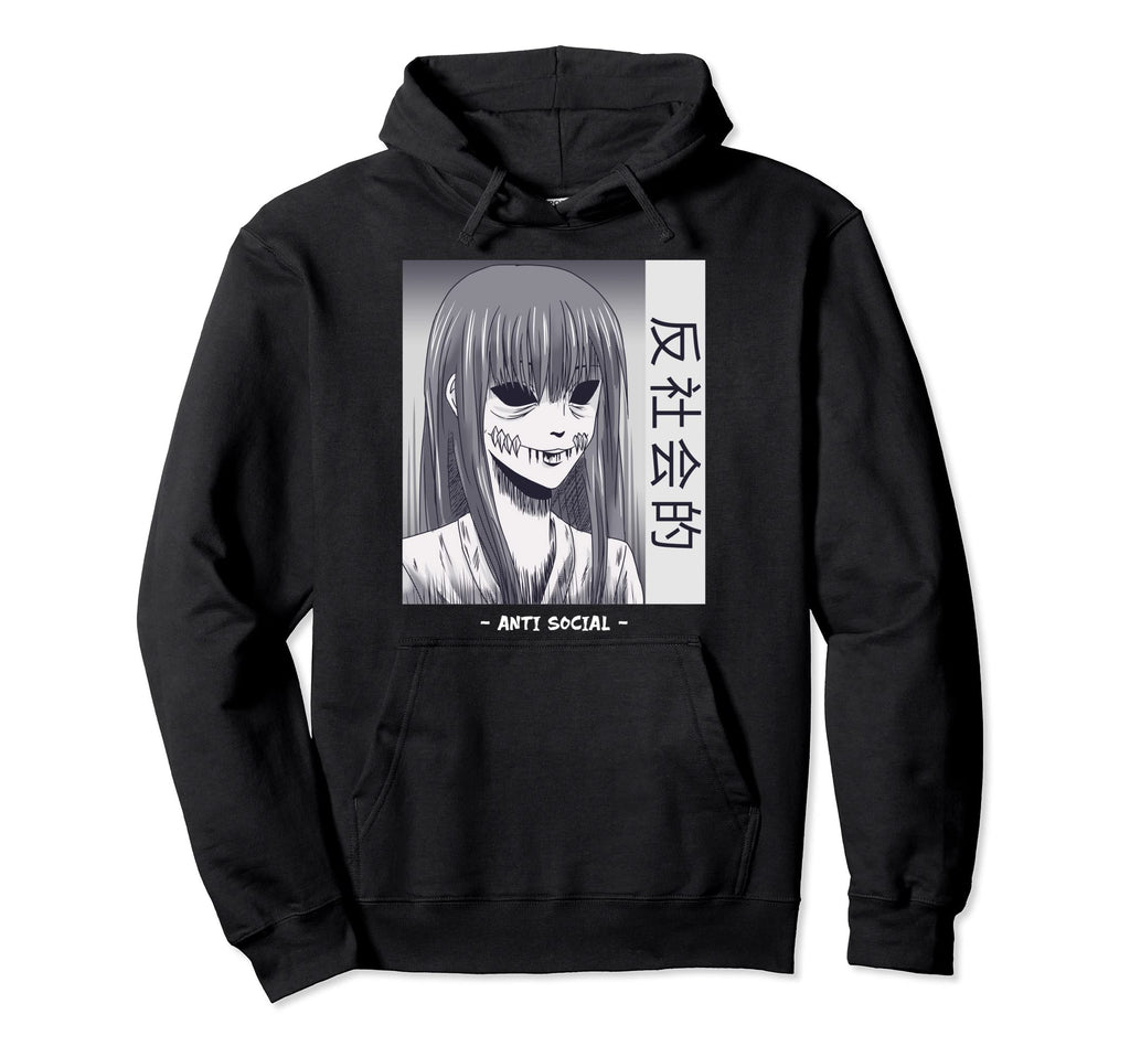 Anti Social Japanese Text Aesthetic Hoodie - Minimalist Print for Adults - T-Shirt, Sweatshirt, Hoodie