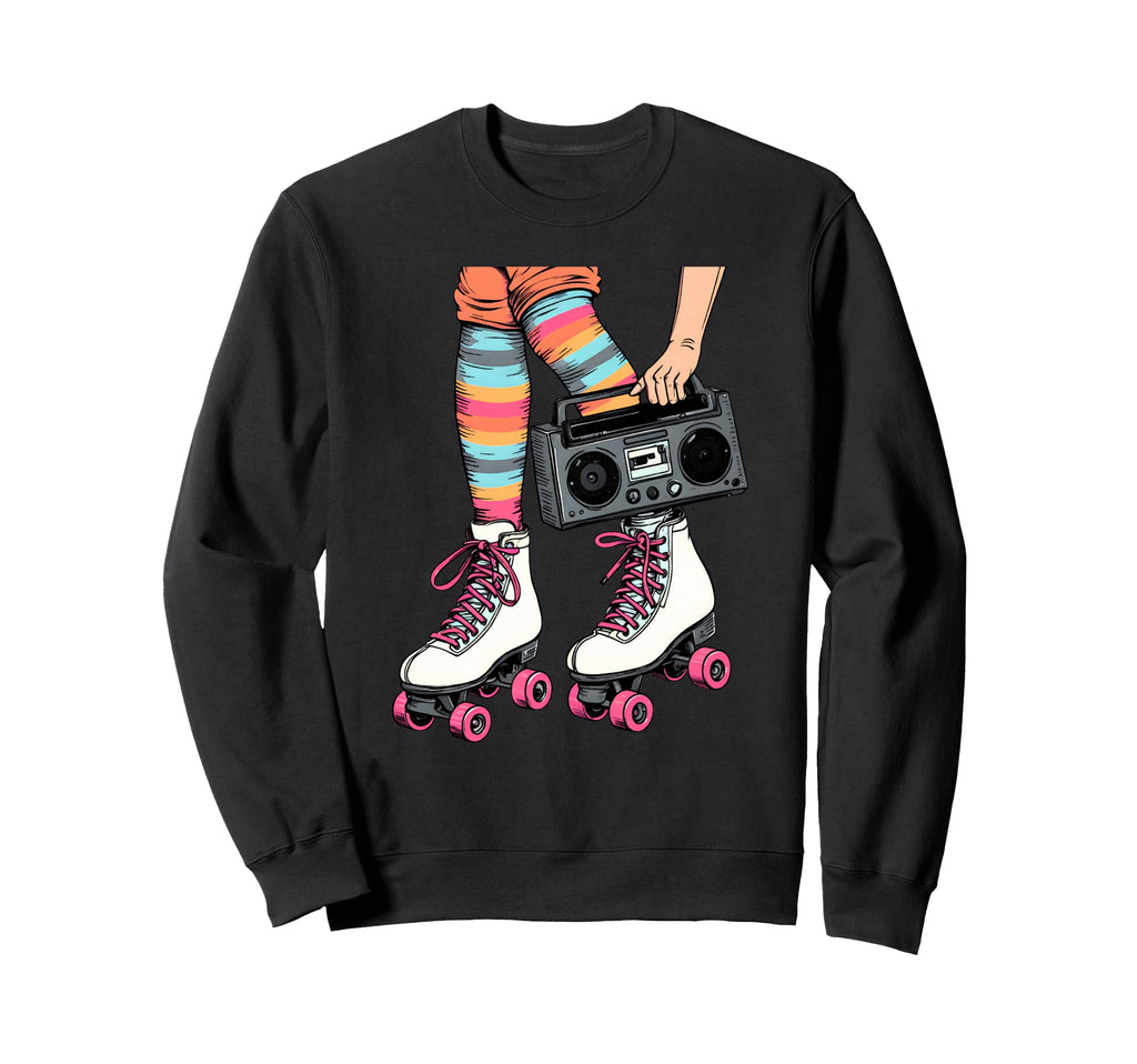 Rollerskates Boombox 80S 90S Vibes Sweatshirt - Custom Art Print Men Women - T-Shirt, Sweatshirt, Hoodie