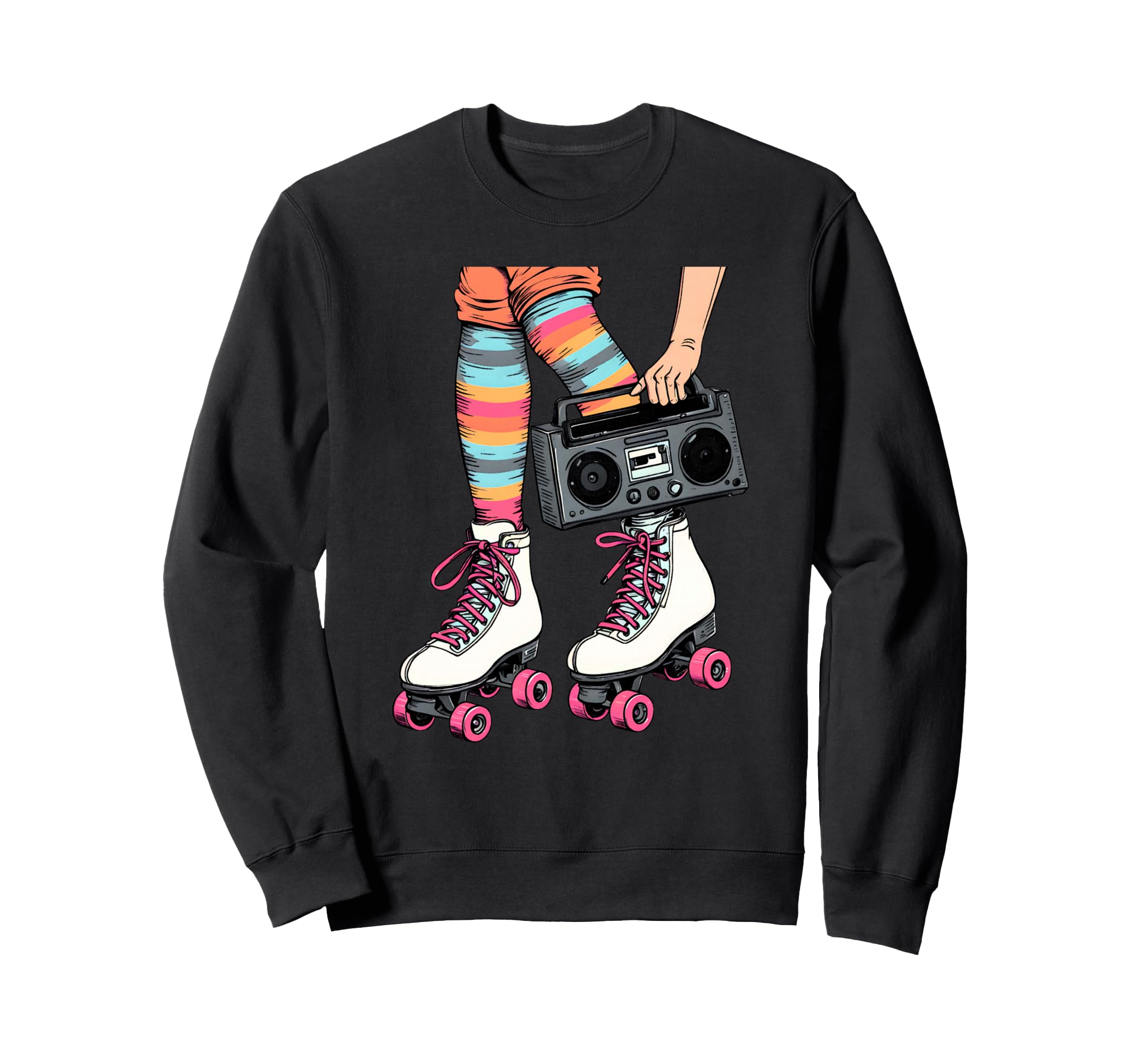 Rollerskates Boombox 80S 90S Vibes Sweatshirt - Custom Art Print Men Women - T-Shirt, Sweatshirt, Hoodie