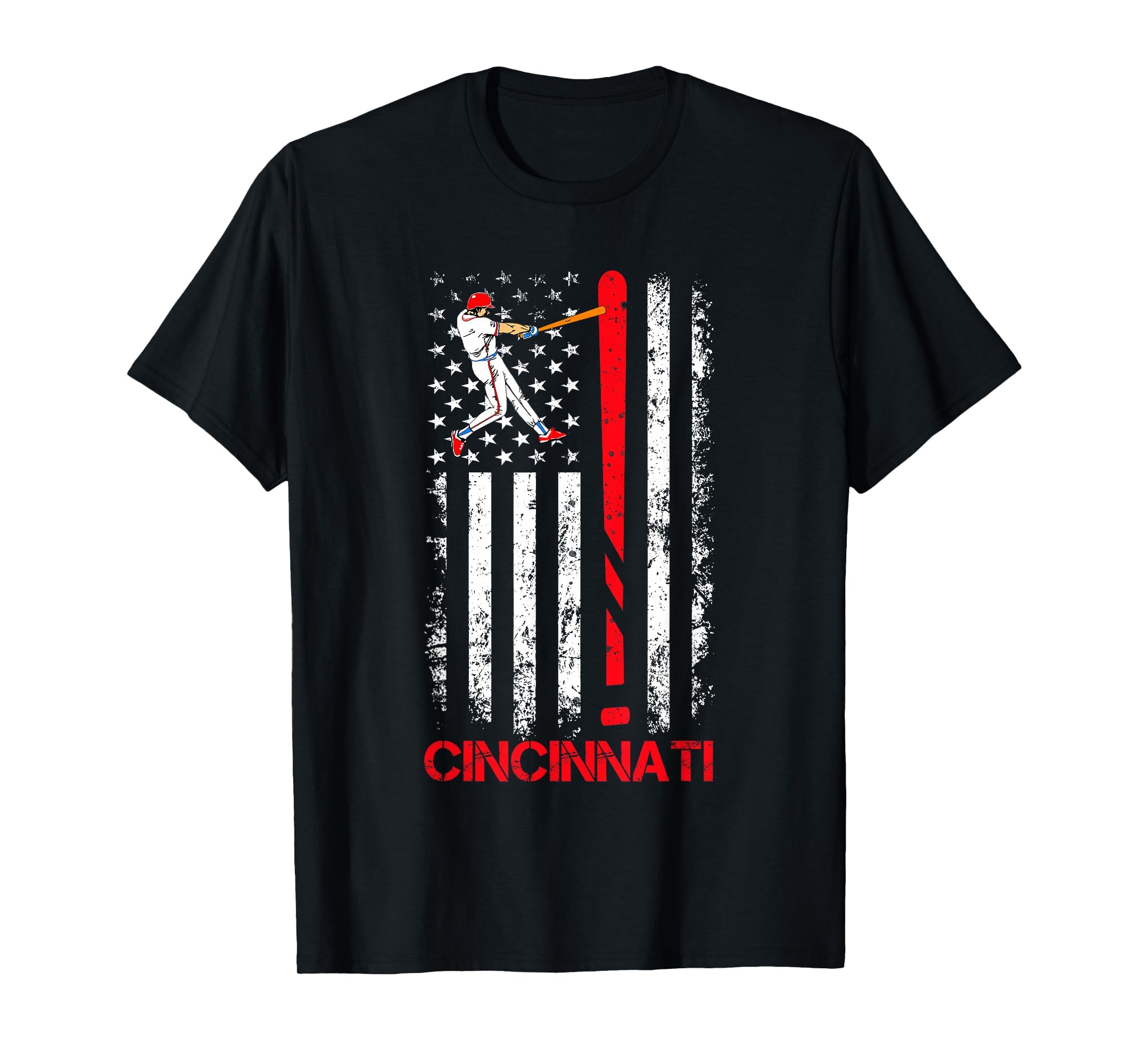 Cincinnati Baseball American Us Flag T-Shirt - Minimalist Print Men Women - T-Shirt, Sweatshirt, Hoodie