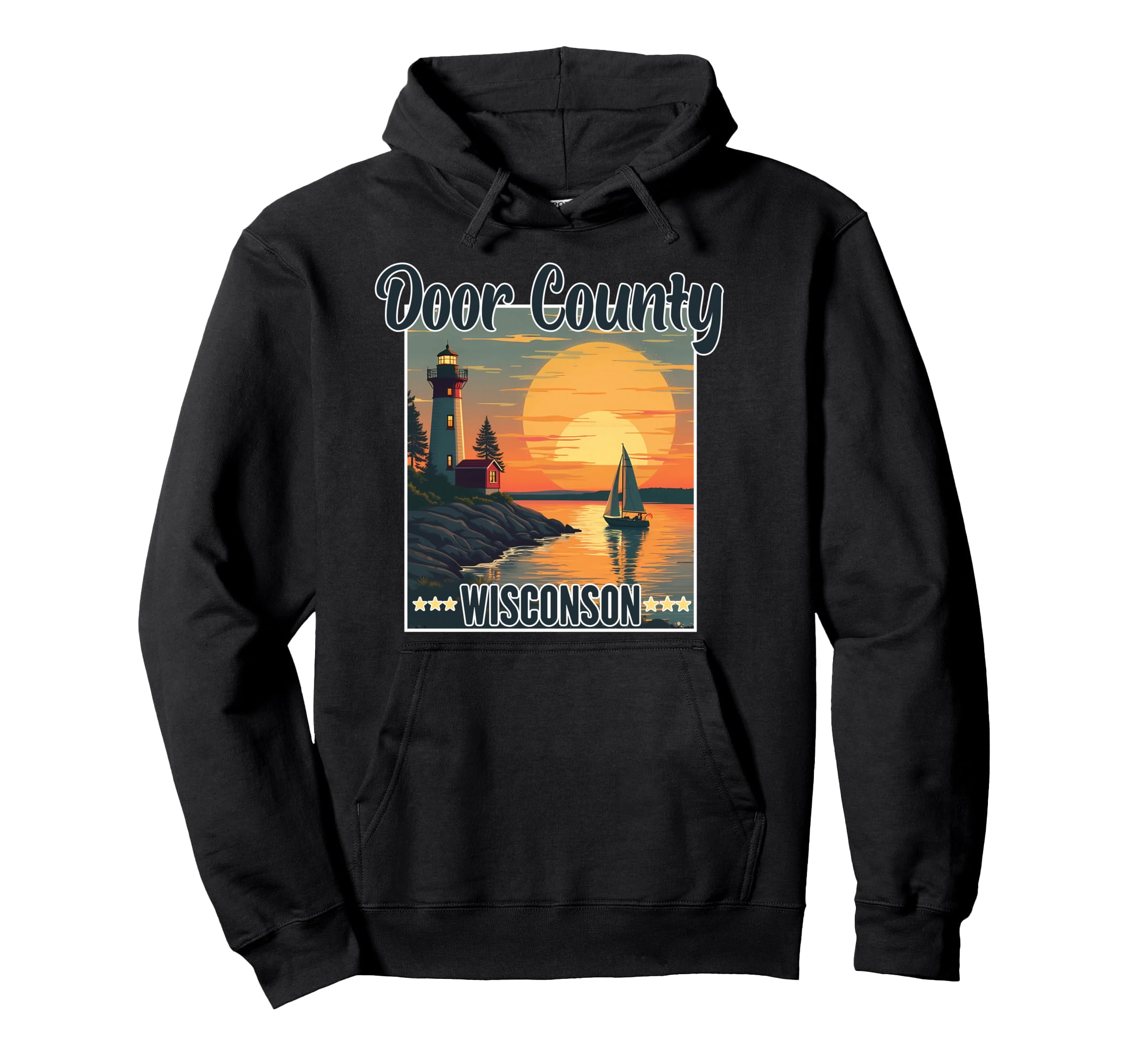 Lighthouse Door County Wisconsin Sunset Hoodie - Fun Novelty Design Unisex - T-Shirt, Sweatshirt, Hoodie