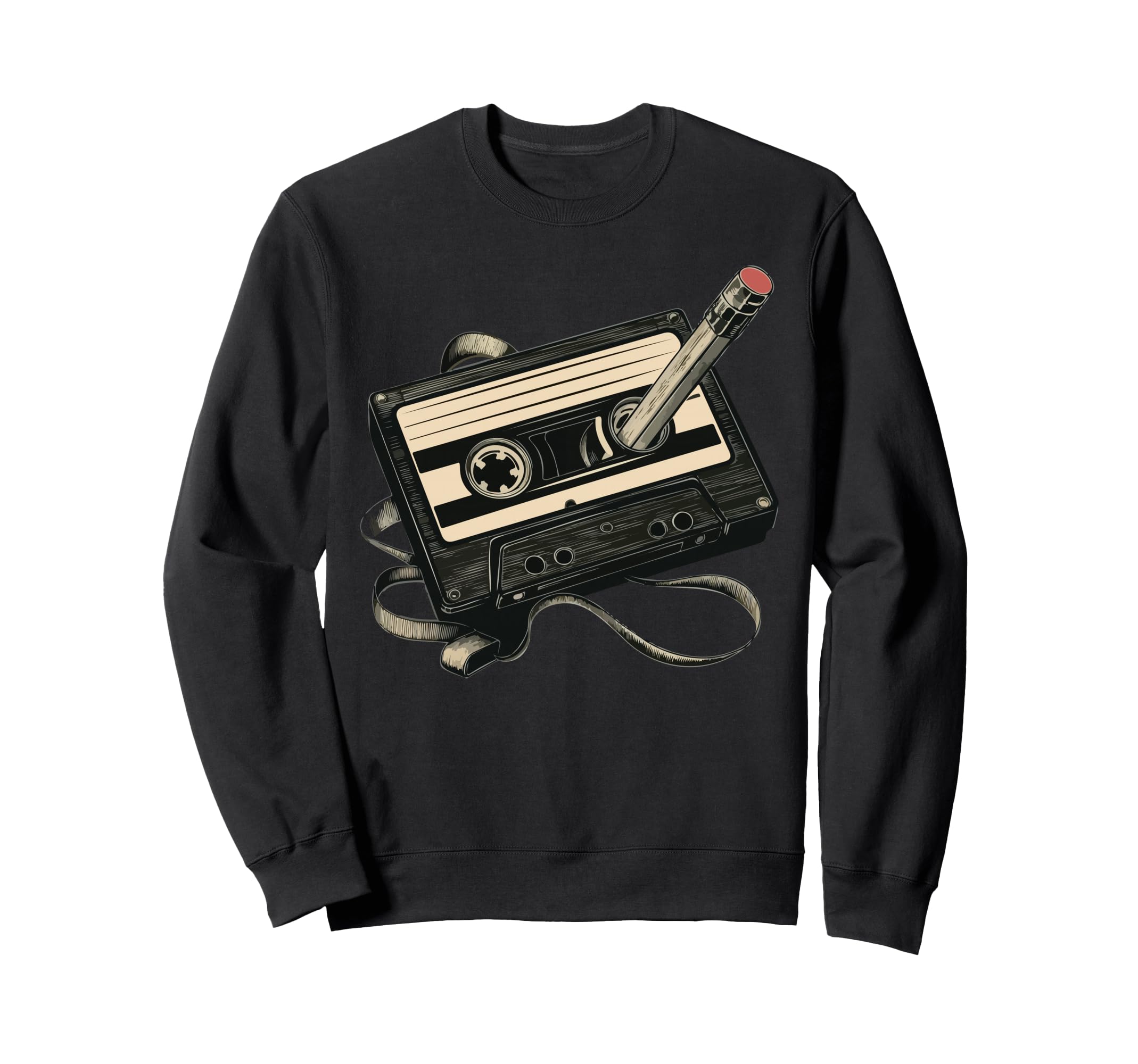 Cassette Tape Pencil Rewind Sweatshirt - Graphic Print Men Women - T-Shirt, Sweatshirt, Hoodie