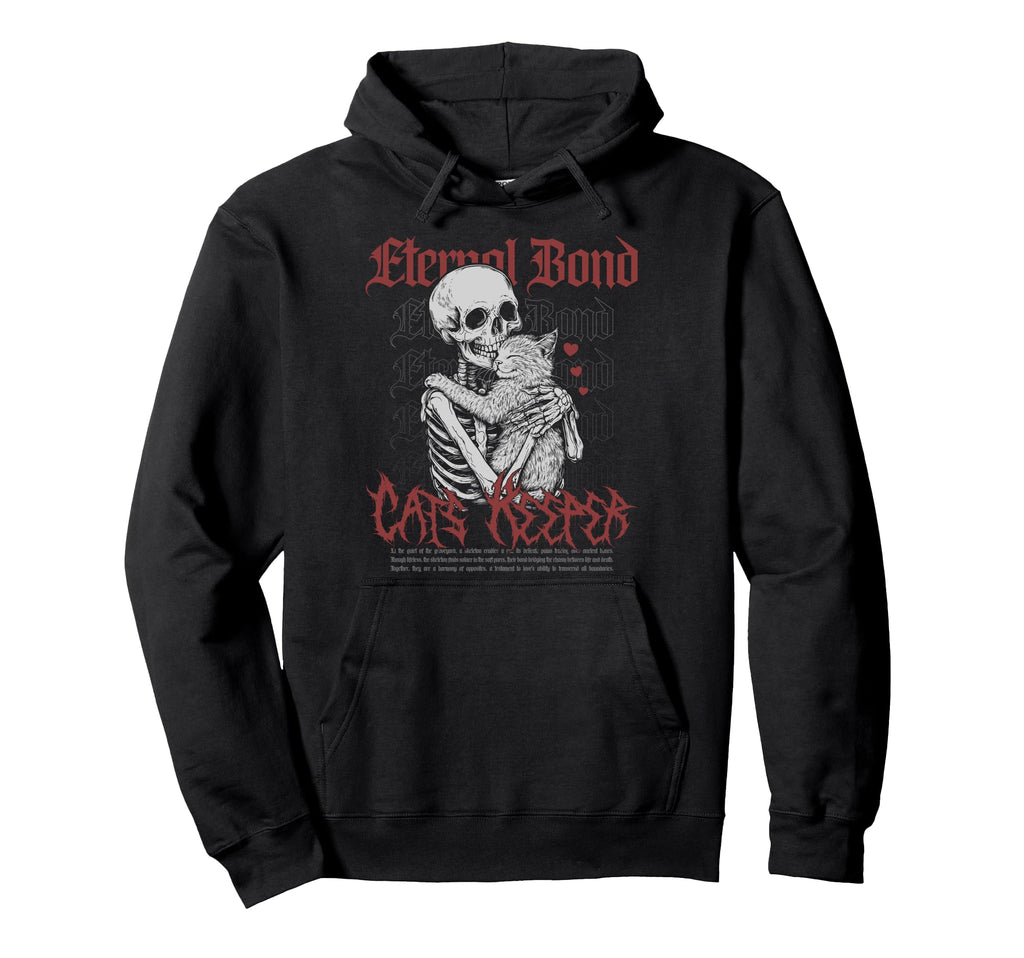 Skeleton Cuddles Cat Black Gothic Hoodie - Casual Everyday Wear for Adults - T-Shirt, Sweatshirt, Hoodie