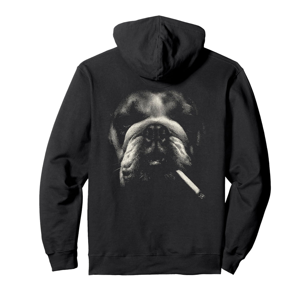 English Bulldog Smoking Cigarette Grunge Hoodie - Graphic Print Men Women - T-Shirt, Sweatshirt, Hoodie