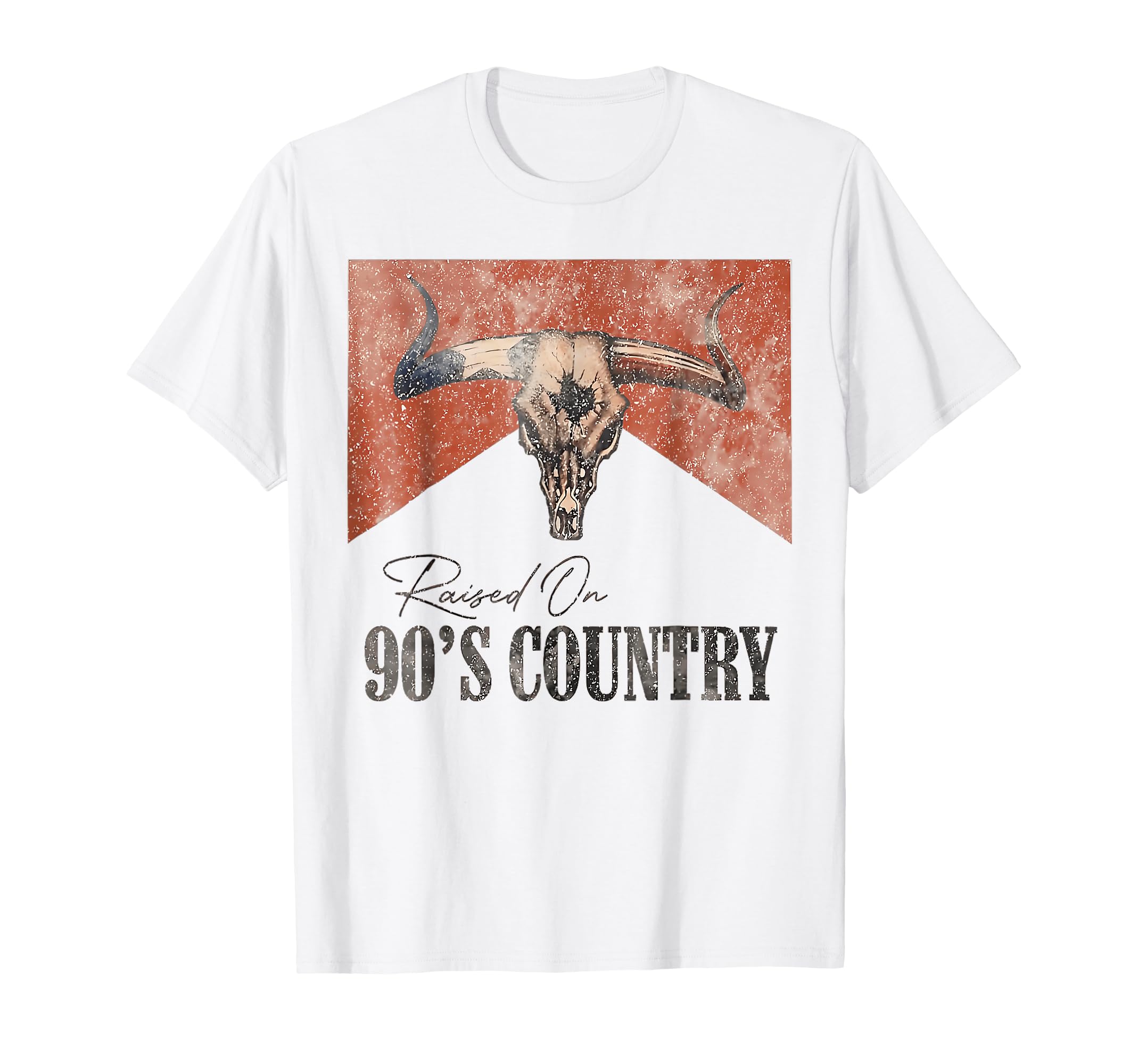Western Bull Skull Raised 90S T-Shirt - Fun Novelty Design for Adults - T-Shirt, Sweatshirt, Hoodie
