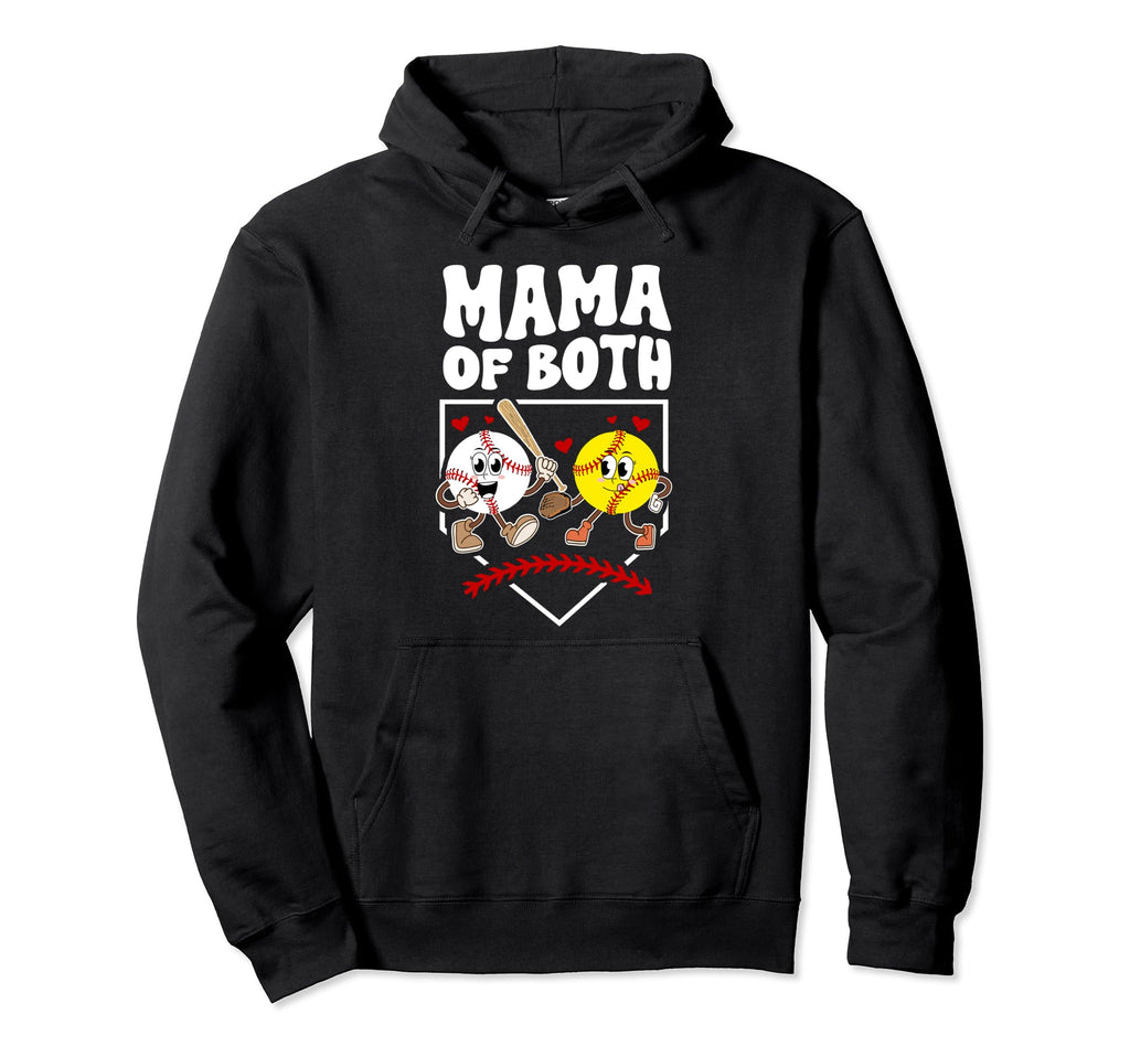 Mama Both Groovy Baseball Softball Hoodie - Minimalist Print for Adults - T-Shirt, Sweatshirt, Hoodie