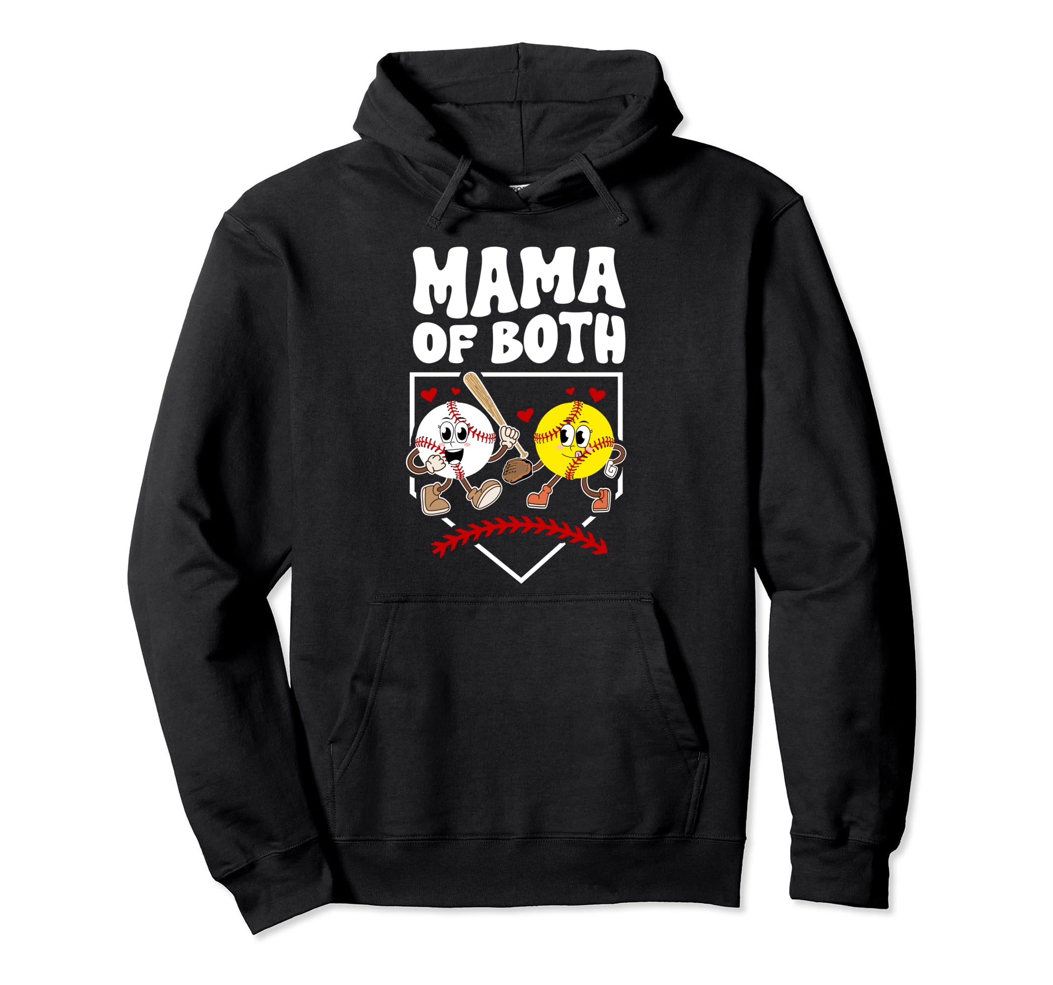 Mama Both Groovy Baseball Softball Hoodie - Minimalist Print for Adults - T-Shirt, Sweatshirt, Hoodie