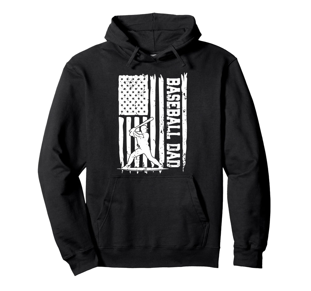 Baseball Dad Us America Flag Fathers Day Hoodie - Unique Graphic Unisex - T-Shirt, Sweatshirt, Hoodie